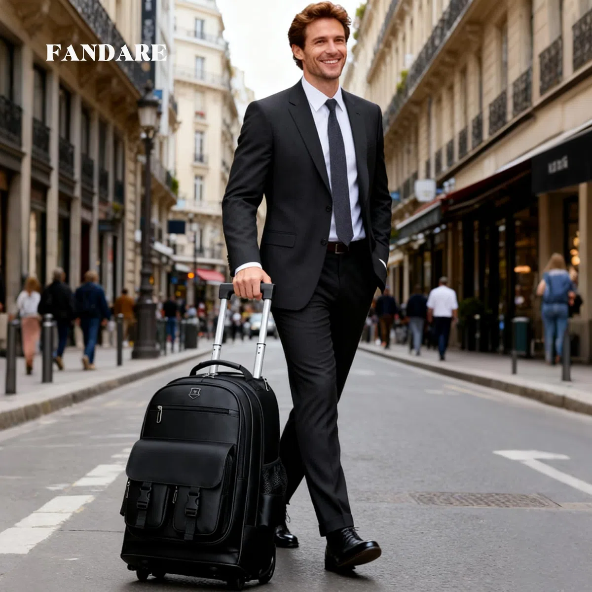 FANDARE 2 in 1 Business Trolley Rucksack Reiserucksack mit schnell laufenden Rollen Herren Laptop-Trolley Handgepäck Koffer Rolling Notebook bis 15.6 Zoll Reisetasche Arbeit Reisekoffer Aaktenkoffer