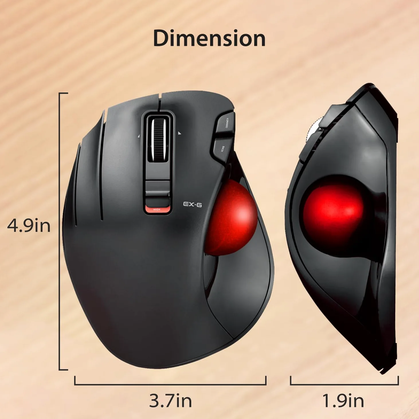 ELECOM EX-G Trackball Maus, Linkshänder, 2.4GHz Drahtlos, Daumensteuerung, 6-Tasten-Funktion, Neigungsrolle, Ergonomisch, Für PC/Laptop, Kompatibel mit Windows 11/MacOS, Modell M-XT4DRBK-G