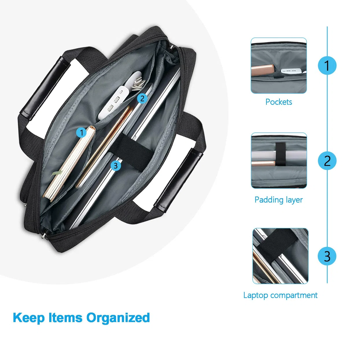 MOSISO Laptoptasche 16 Zoll, 15-15,6 Zoll Laptop Schultertasche Kompatibel mit MacBook Pro 16 Zoll, HP, Dell, Lenovo, Laptop Umhängetasche mit 2 Erhöhte&1 Klappe&1 Beutel&Griff&Gürtel, Schwarz
