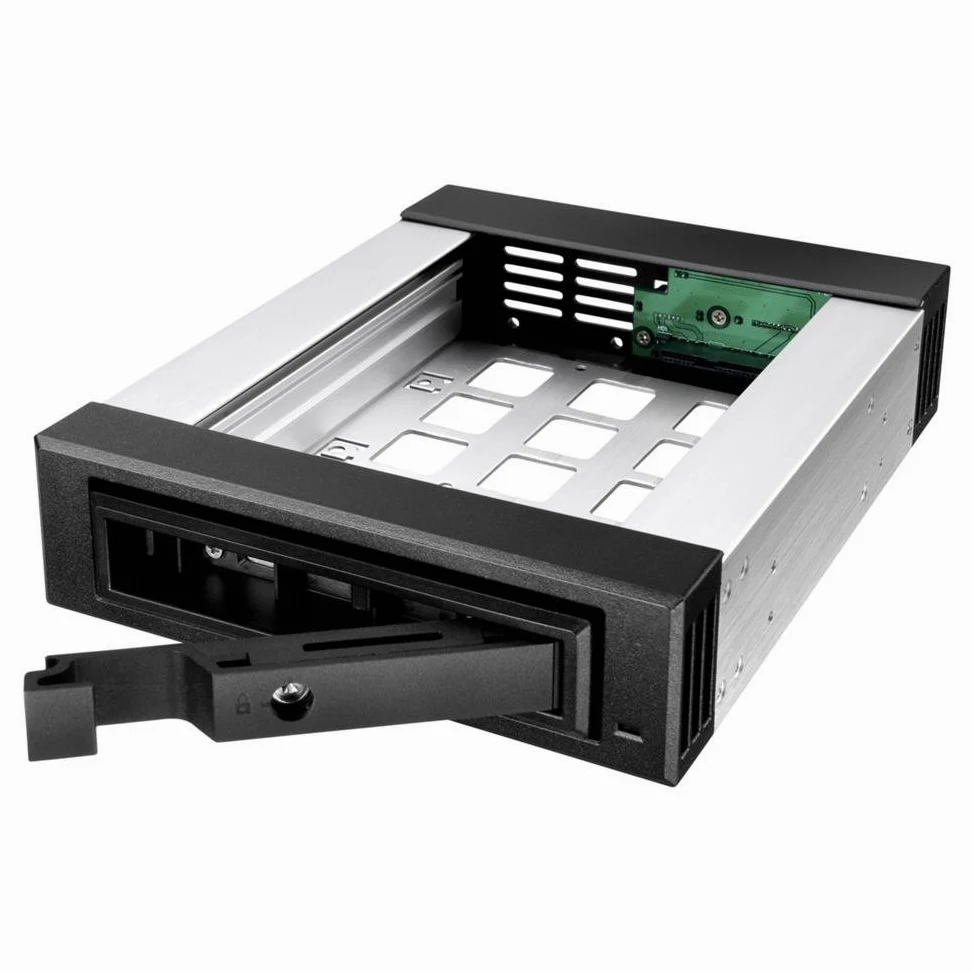 ICY BOX 5,25" Wechselrahmen für 1x 3,5" (8,9 cm) oder 1x 2,5" (6,35 cm) SATA III/SAS II HDD/SSD, abschließbar, Aluminium, IB-129SSK-B