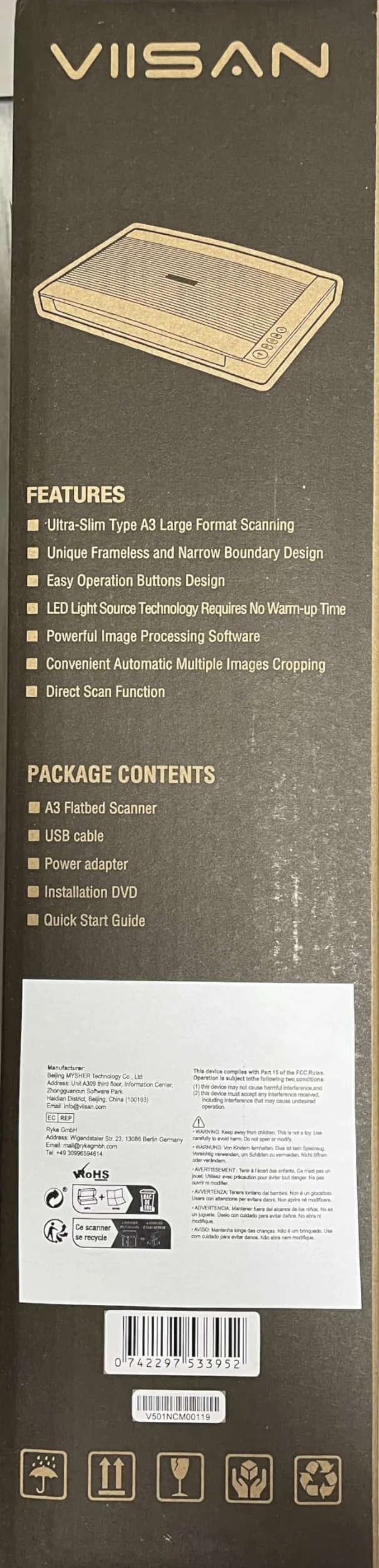 Viisan VF 3240, Flachbettscanner DIN-A3. Max. Auflösung 2400x2400 DPI. Software für Bildbearbeitung und Texterkennung. High-Speed Scannen.
