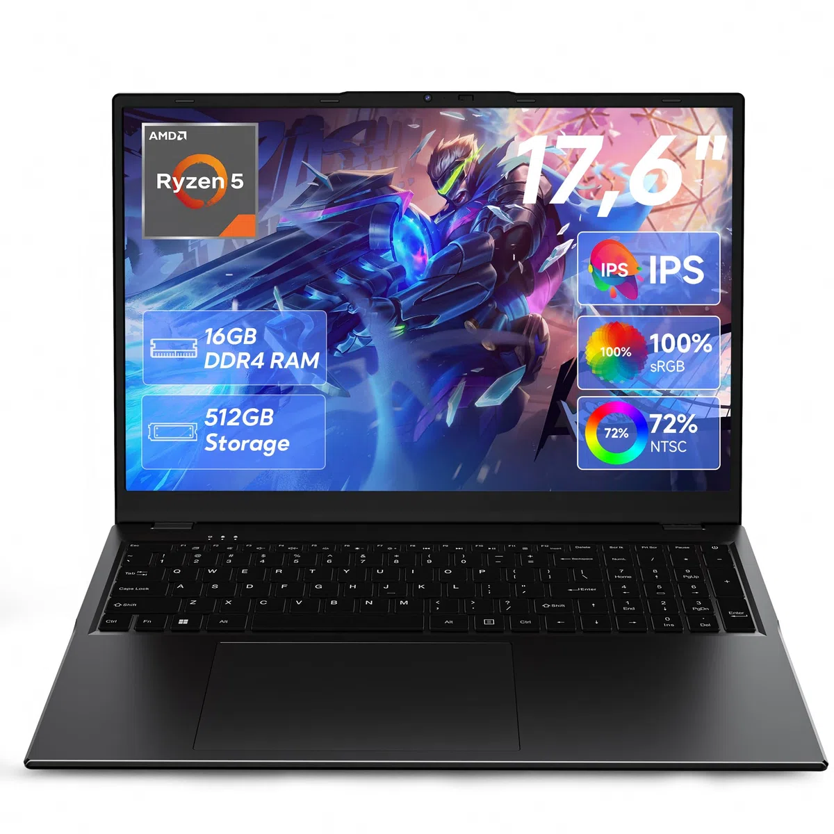 jumper 2026 Gaming Laptop 17,6 Zoll IPS 1920X1200, 16GB DDR4 RAM 512GB SSD, AMD Ryzen5 3500U(bis zu 3,7GHz), Leuchtende Tastatur, Leichte Business und Studenten Notebook, USB/HDMI/Typ-C/WiFi6