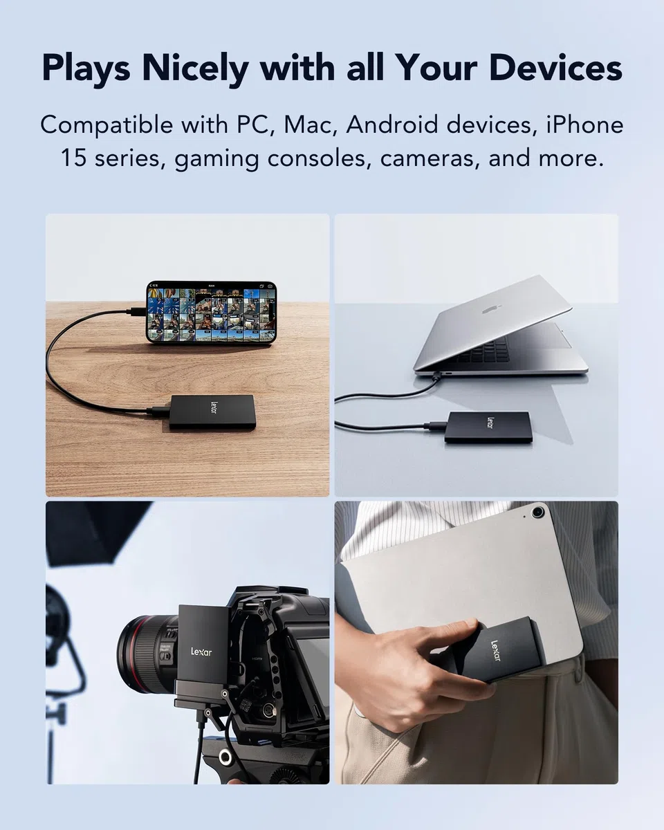 Lexar Externe SSD 4TB, USB 3.2 Gen2x2 Portable SSD, bis zu 2000 MB/s Lesen, 1800 MB/s Schreiben, Tragbare SSD für iPhone15-Serie/Mac/PS5/XBOX/Laptop/PC und Spielkonsole