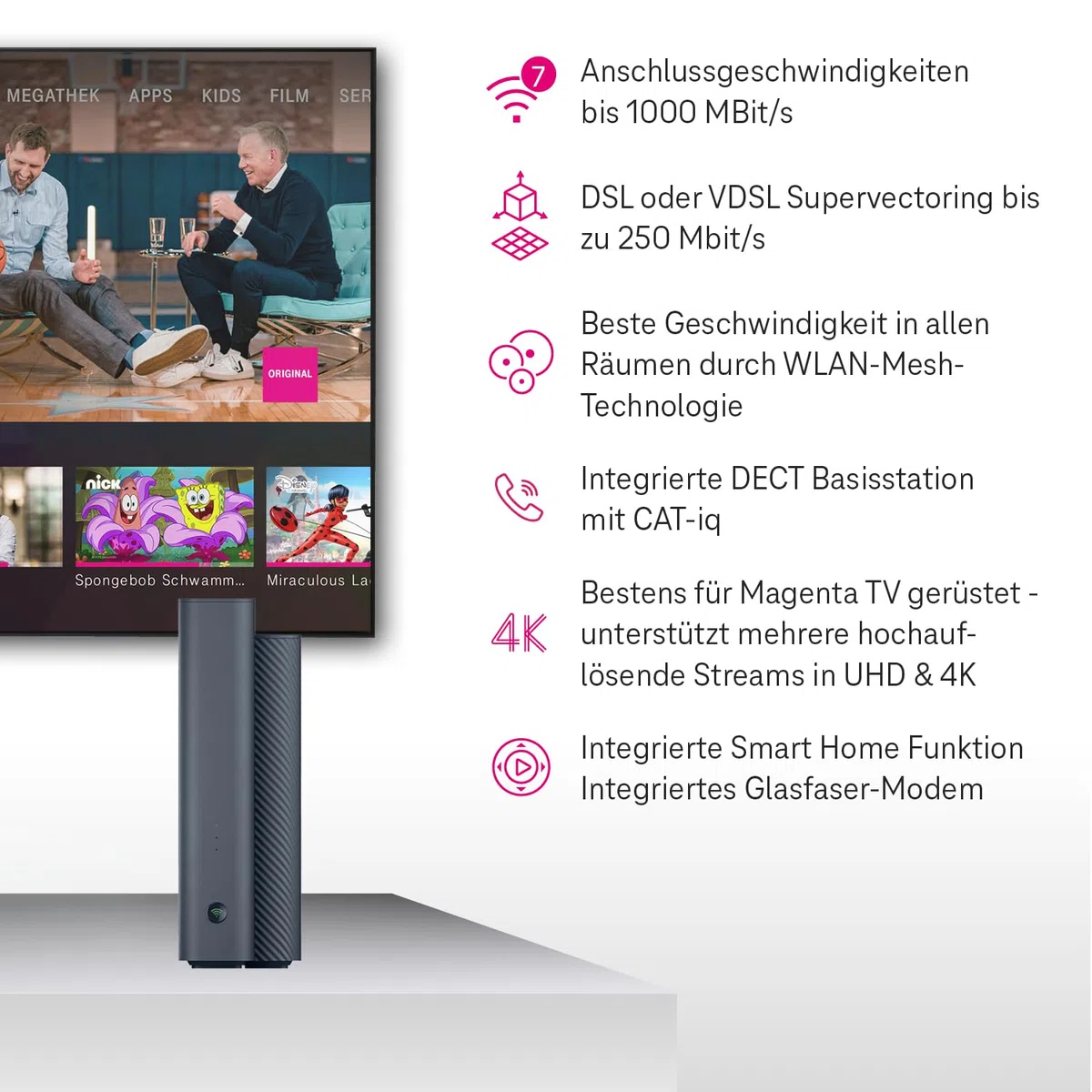 Telekom Router Speedport 7 I Wi-Fi 7 Router für Telekom-Anschluss I Glasfaser-Modem I Bis zu 6.760 Mbit/s | Mesh-Technologie & Magenta SmartHome Basis integriert I Ideal für Entertain TV in UHD & 4K
