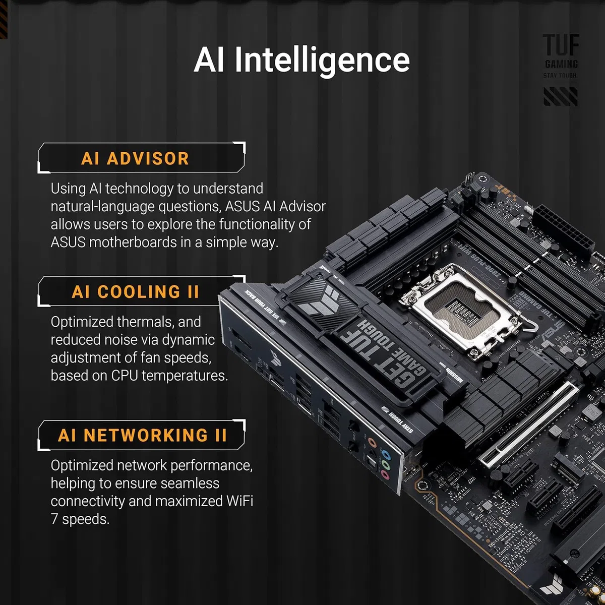 ASUS TUF Gaming Z890-PLUS WiFi Mainboard Sockel Intel LGA 1851 (ATX, PCIe 5.0, DDR5, DisplayPort, HDMI, Thunderbolt 4, 4X M.2, WiFi 7, Q-Release, Aura Sync)