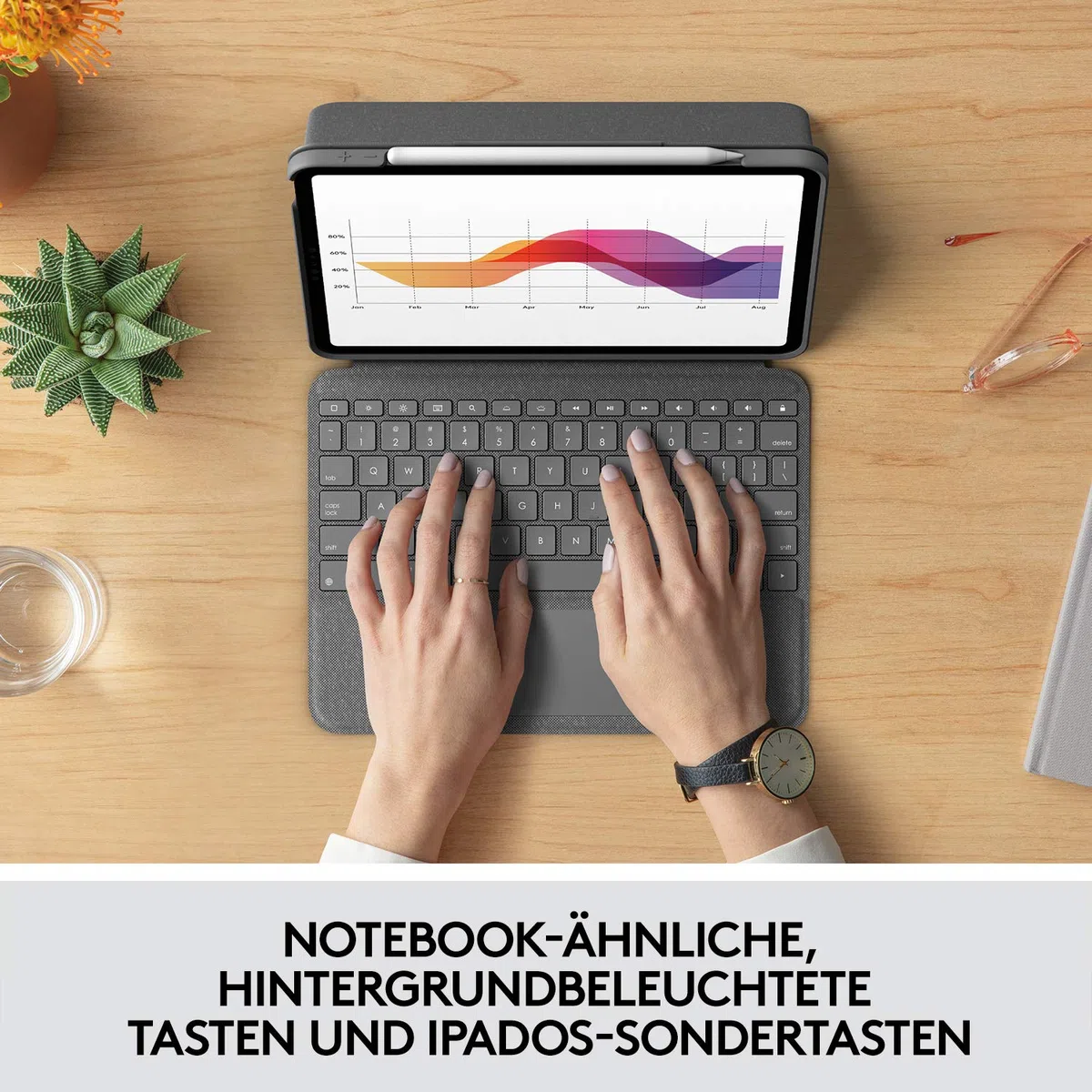 Logitech Folio Touch iPad Tastatur-Case mit Trackpad und Smart Connector für Air 11 Zoll (M2 und M3), (4. und 5. Generation), Deutsches QWERTZ-Layout - Grau