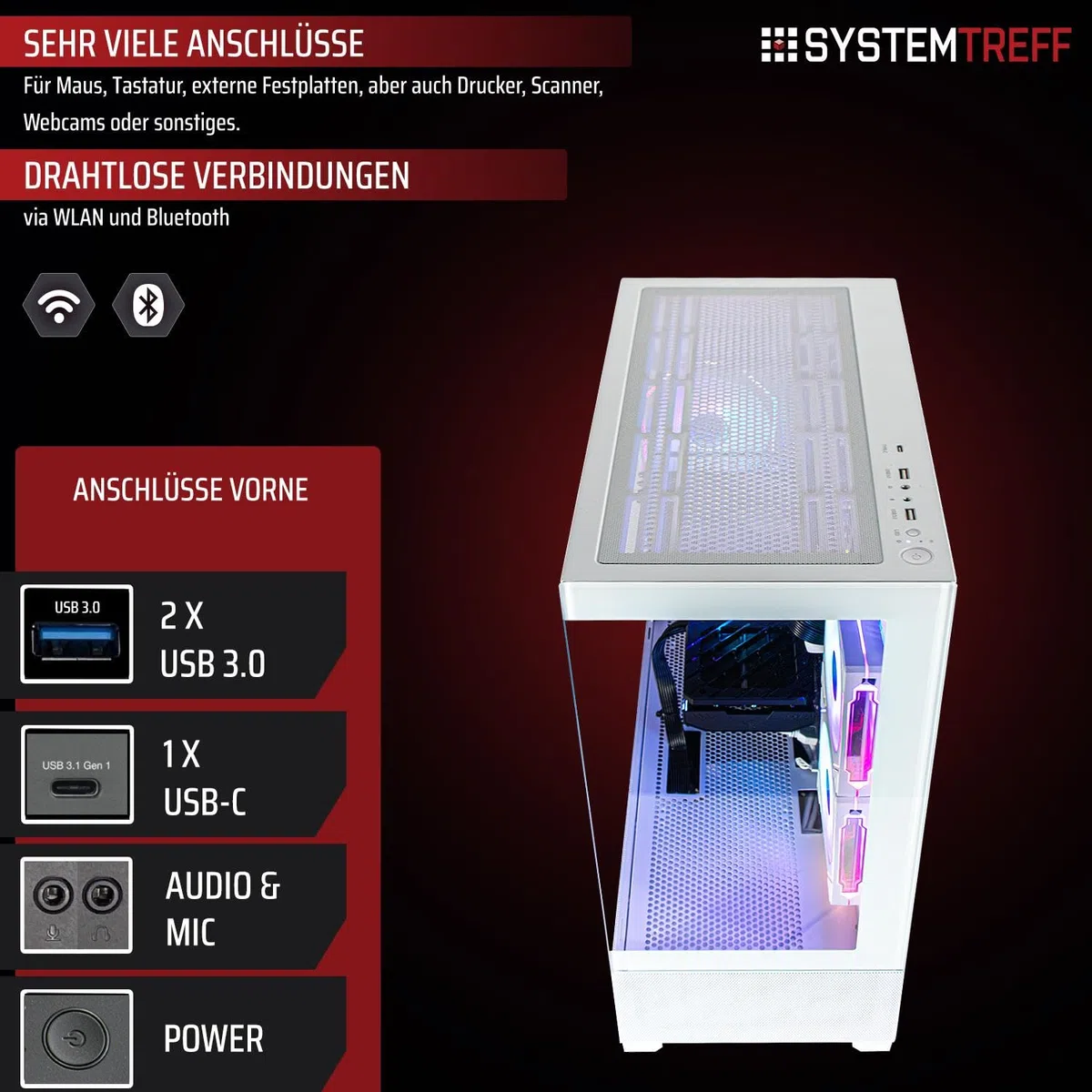 SYSTEMTREFF High-End Gaming PC weiß AMD Ryzen 5 9600X 6x5.4GHz | AMD Radeon RX 9060 XT 16GB DX12 | 1TB M.2 NVMe | 16GB DDR5 RAM | Windows 11 | Desktop Computer Rechner für Gamer, Zocker & Streamer