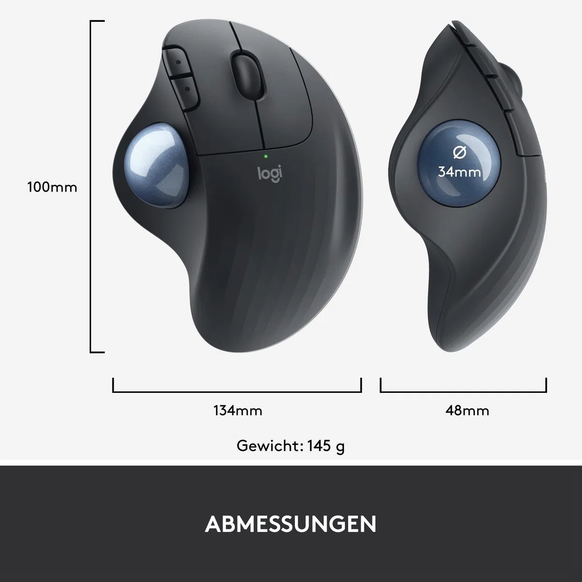Logitech ERGO M575 For Business kabelloser Trackball – leichte Daumensteuerung, ergonomisches Design, gesichertes Logi Bolt, Bluetooth, weltweit zertifiziert, Windows/Mac/Chrome/Linux – Grafit