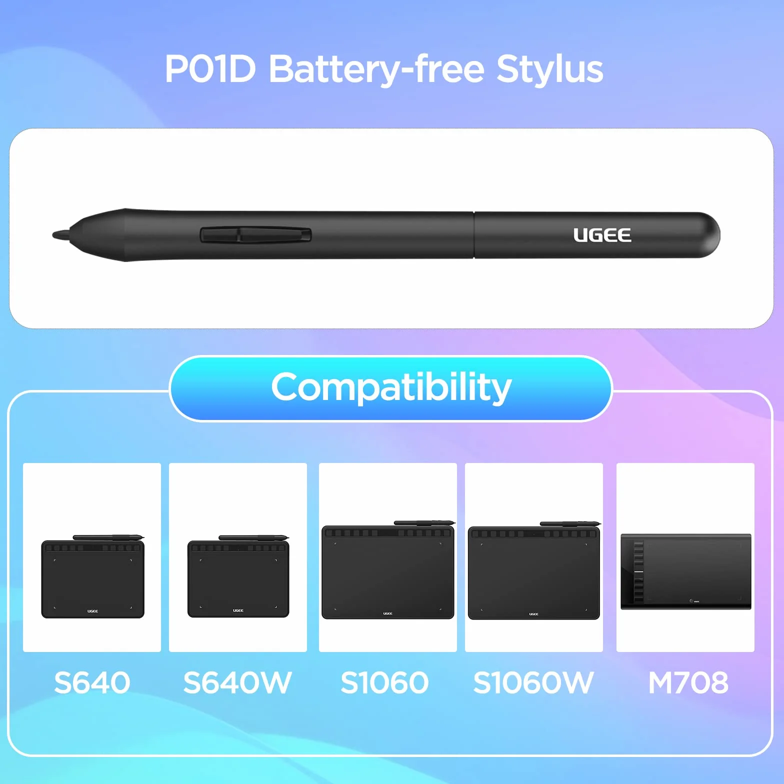 P01D Batteriefreier digitaler Eingabestift für Ugee Zeichentablett M708 V3/S640/S640W/S1060/S1060W