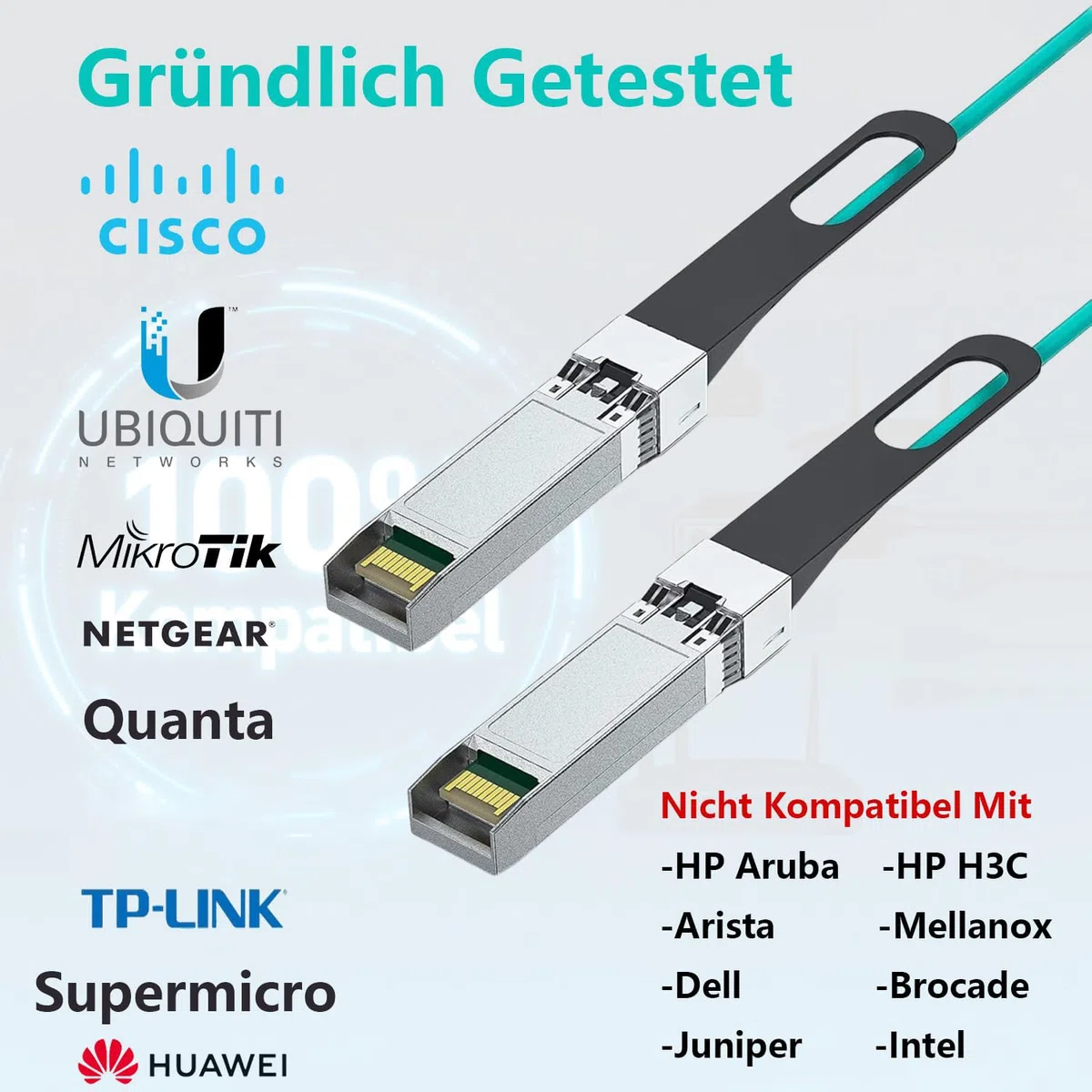 10m 10G SFP+ AOC Kabel, 10GBASE-SR Active Optical Cable, OM3 Multimode Glasfaser, SFP+ zu SFP+, Kompatibel mit Cisco SFP-10G-AOC, Ubiquiti UniFi, Mikrotik, Netgear