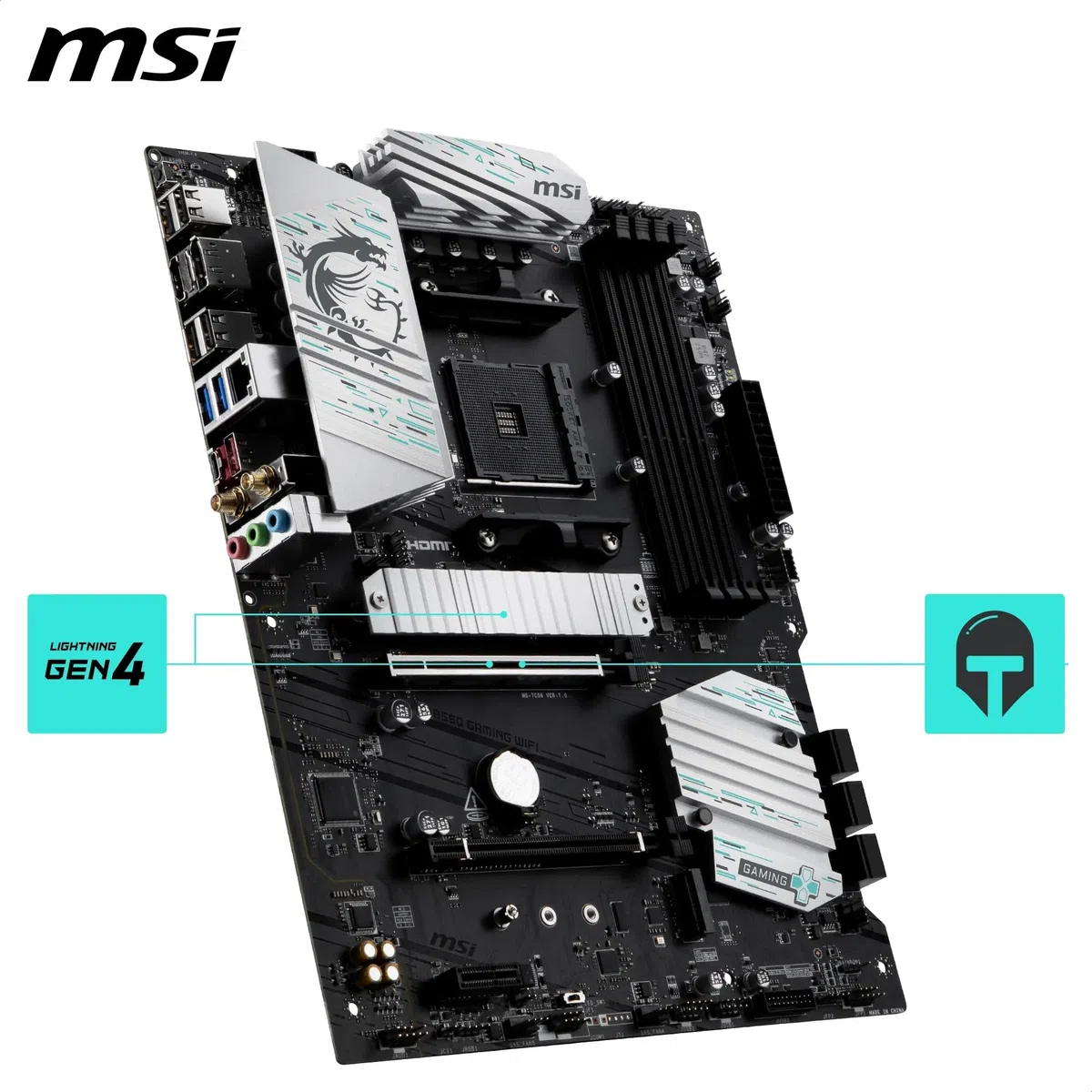 MSI B550 Gaming WiFi Mainboard, ATX - Unterstützt AMD Ryzen 5000 Series, 5000 G-Series, 4000 G-Series und 3000 Series Prozessoren, AM4 - DDR4 Memory Boost 4400+MHz/OC, PCIe 4.0 x16, M.2 Gen4, 1G LAN