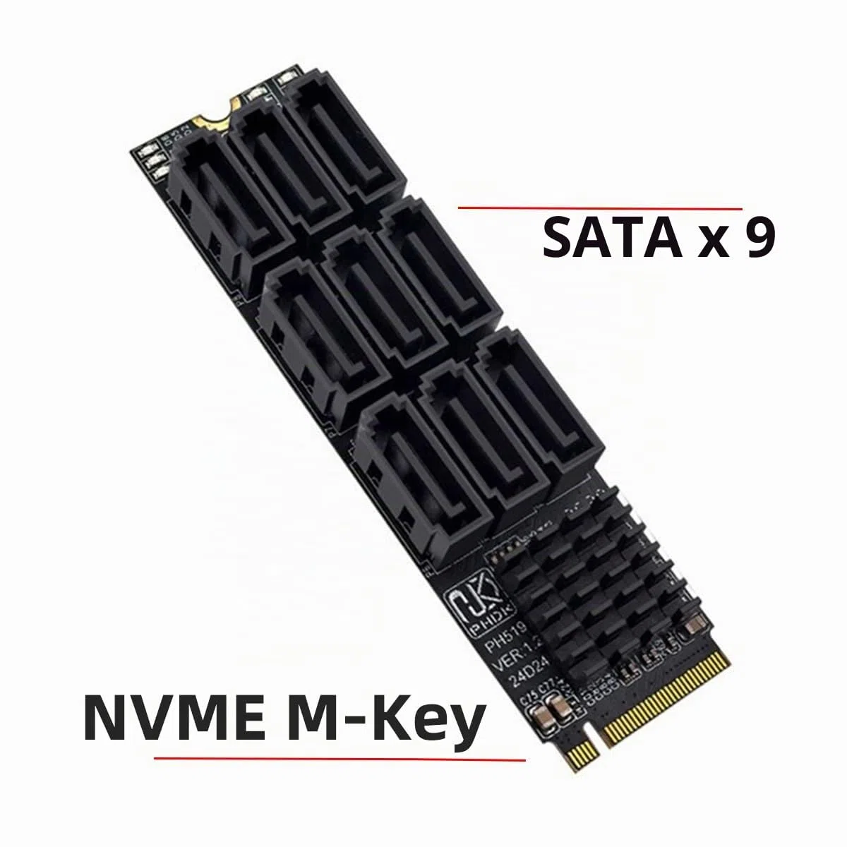 CY NGFF NVMe M-Key PCI Express M.2 auf 9 Ports SATA 3.0 6 Gbit/s Adapterkonverter Festplattenerweiterungskarte 2280 für NAS