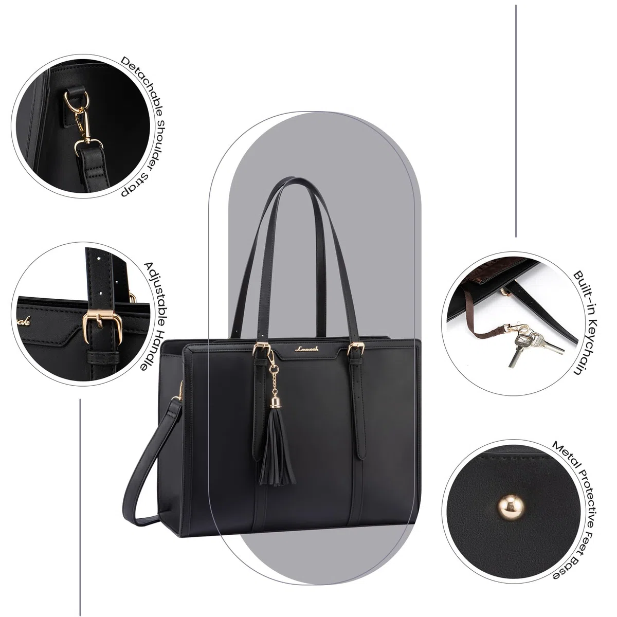 LOVEVOOK Laptoptasche 15,6 Zoll Handtasche Damen Umhängetasche Leder Tote Bag Women Shoulder Crossbody Bag Große Shopper Tasche Elegante Schultertasche Aktentasche Arbeitstasche Lehrertasche für Büro