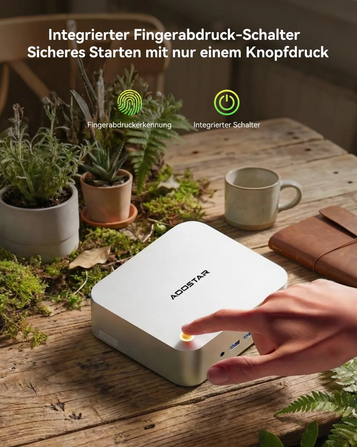 AOOSTAR MACO Mini PC mit AMD R7 PRO 6850H (8C/16T bis zu 4,7GHz) 24GB LPDDR5 RAM + 1TB PCIe4.0 SSD, OCuLink/2xUSB4/2x2,5G LAN/4K Quad-Display/Fingerabdruck, W11 Pro, Mini Computer für Gaming & Büro
