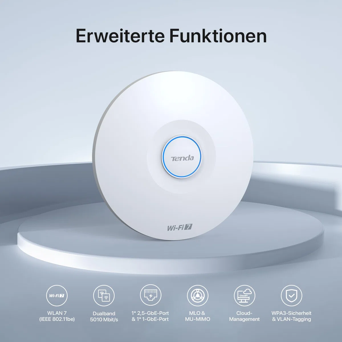 Tenda i36 BE5010 WiFi 7 Access Point mit 2 Ports (1x 2.5G PoE+ Port & 1x Gigabit-Port, 802.11be Dualband, WPA3 Sicherheit, Mehrere SSIDs, App-/Cloud- oder Lokale Verwaltung, inkl. Netzteil)