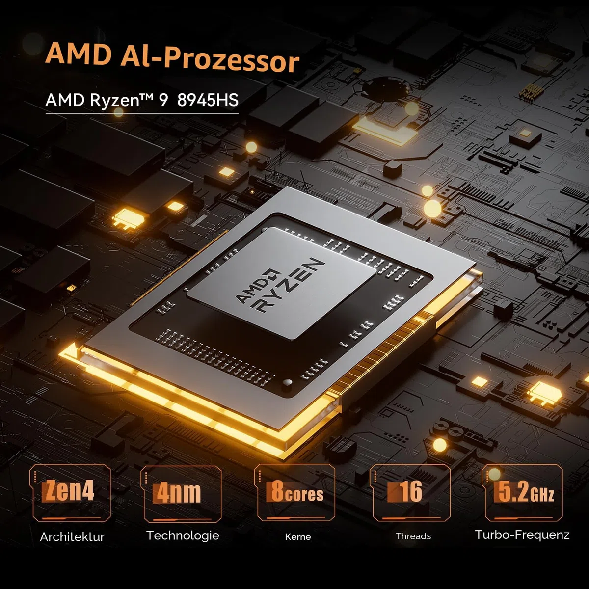MINIS FORUM UM890 Pro Mini PC - AMD AI Ryzen 9 8945HS, 8 C/16 T, Radeon 780M GPU, 2 x M.2 SSD Slots, DDR5, HDMI 2.1, DP 1.4, 2 x USB4, Oculink, 4xUSB-A, 2xRJ45 2.5G, Wi-Fi 6E & BT 5.2 (Ohne RAM/SDD)