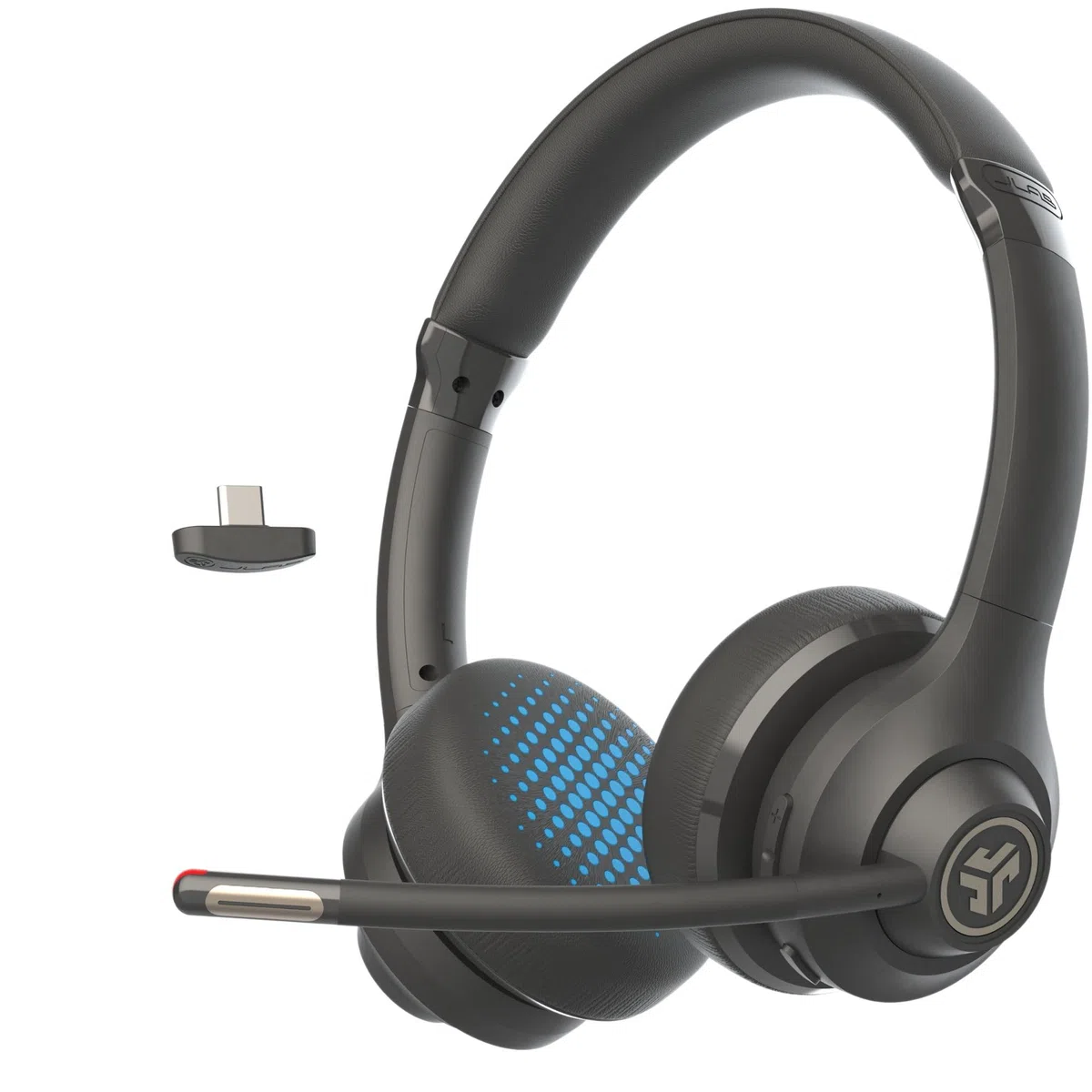 JLab Go Work 2nd Gen Bluetooth Headset mit Mikrofon & USB C Dongle, Akku 55h+, Wireless Headset PC mit Noise Cancelling Mikrofon, kabellos & per Kabel, Multipoint, für Handy, Office, Büro