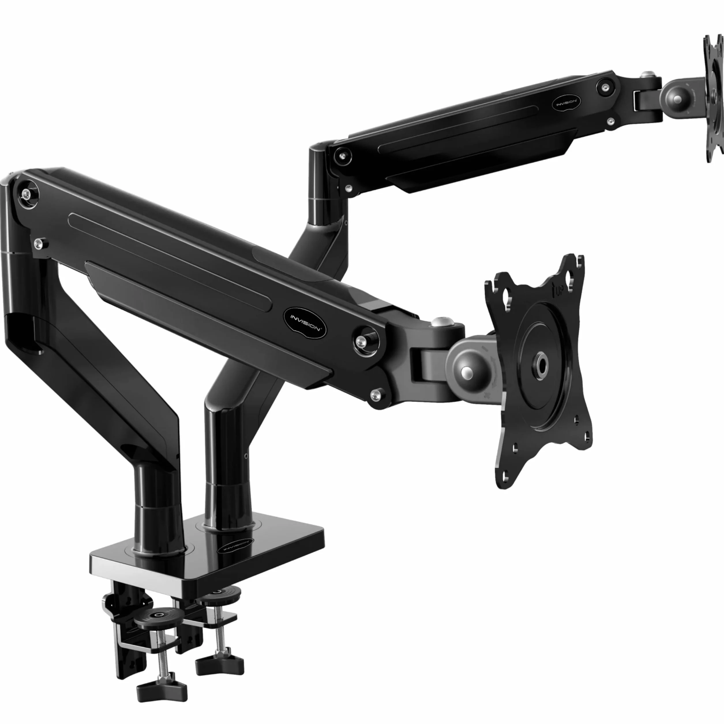 Invision Doppel-Monitorarm für Bildschirme von 24-35 Zoll, ergonomisch, höhenverstellbar (gasunterstützt), neigbar, drehbar und ausziehbar, VESA 75 mm und 100 mm, Gewicht 2 kg bis 15 kg (MX900)