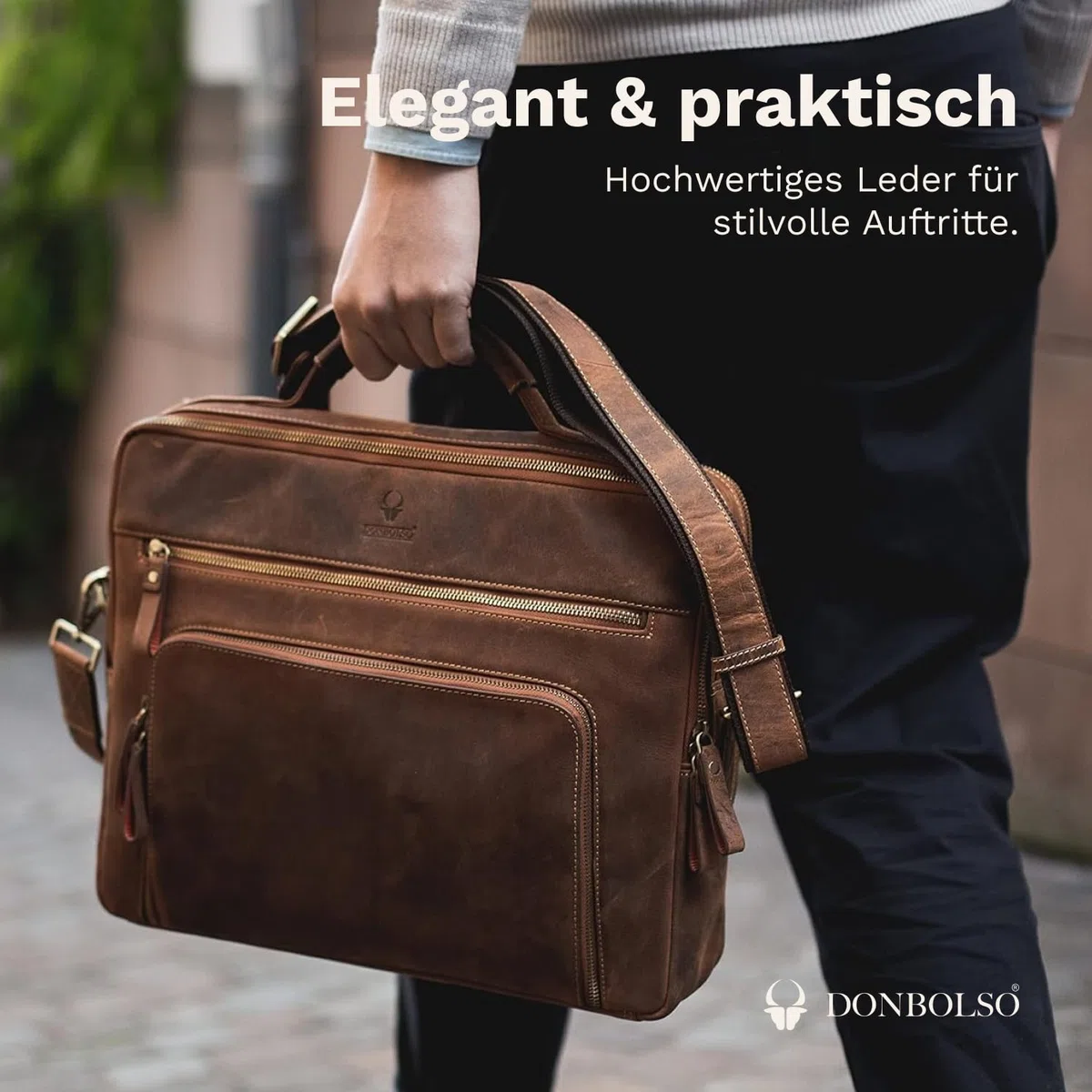DONBOLSO Laptoptasche San Francisco I Leder Umhängetasche für Laptop I Aktentasche für Notebook in zwei Größen I Tasche für Damen und Herren