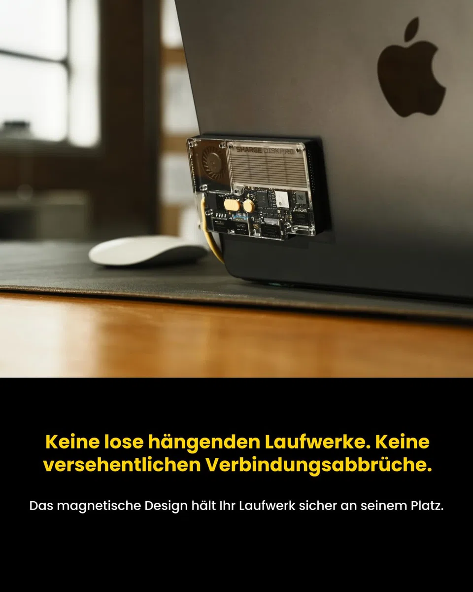 sharge Disk Pro 1TB Tragbare SSD mit Aktivkühlung, 4-Port Hub mit HDMI 2.1, USB-C 10 Gbps Kabel, Magnetische Externe SSD für MacBook, PC, PS5, Steam Deck
