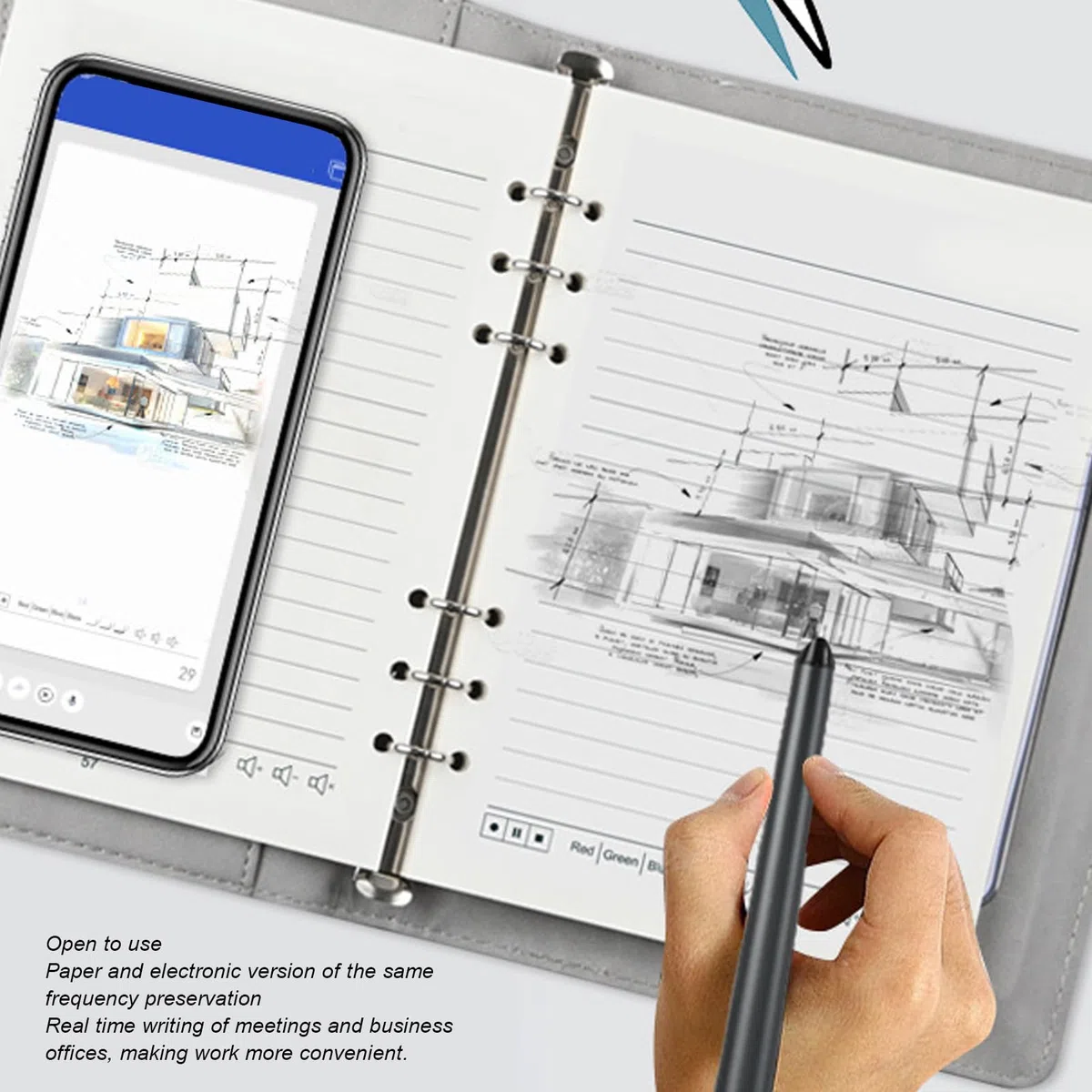 Dpofirs Digitales Notizbuch mit Smart Pen, Echtzeit -Synchronisation, Textkonvertierung über Bluetooth, Handschrift für Text, 80 -Seiten -Schreibsatz für Telefone Tablets (Black)