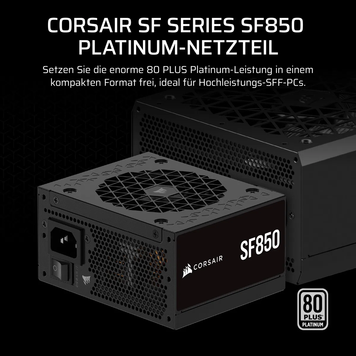 CORSAIR SF850 (2024) Vollständig Modulares Geräuscharmes 80 PLUS Platinum ATX-Netzteil – ATX 3.1-Kompatibel – PCIe 5.1-Fähig – SFX-to-ATX-Halterung im Lieferumfang Enthalten – Schwarz