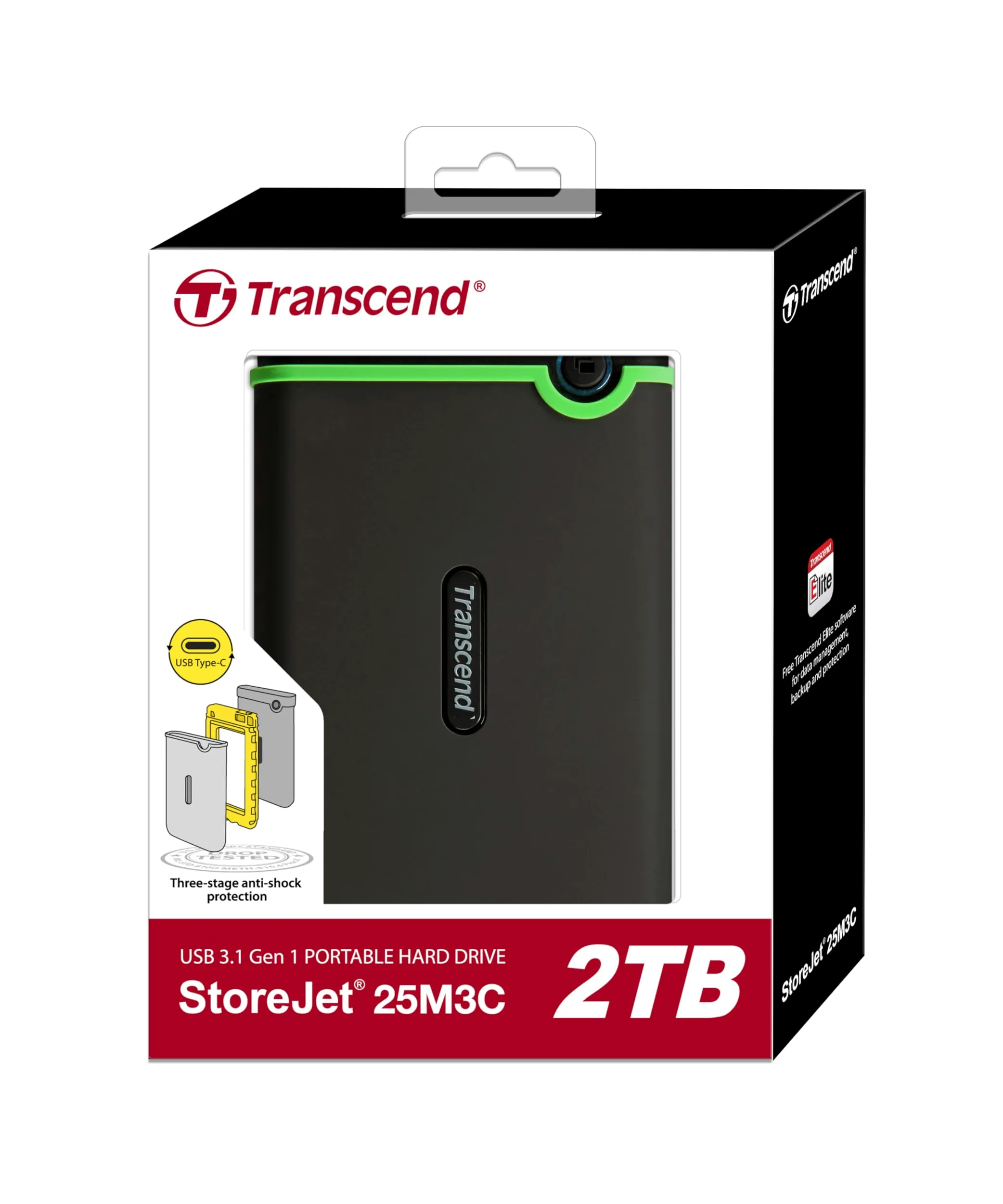Transcend StoreJet 25M3C 2TB Externe Festplatte, USB Type-C, Anti-Schock (Militärstandard), USB 3.1 Gen 1, 2.5 Zoll, Eisengrau| Ideal für MacBook, iPad Pro & USB-C Laptops