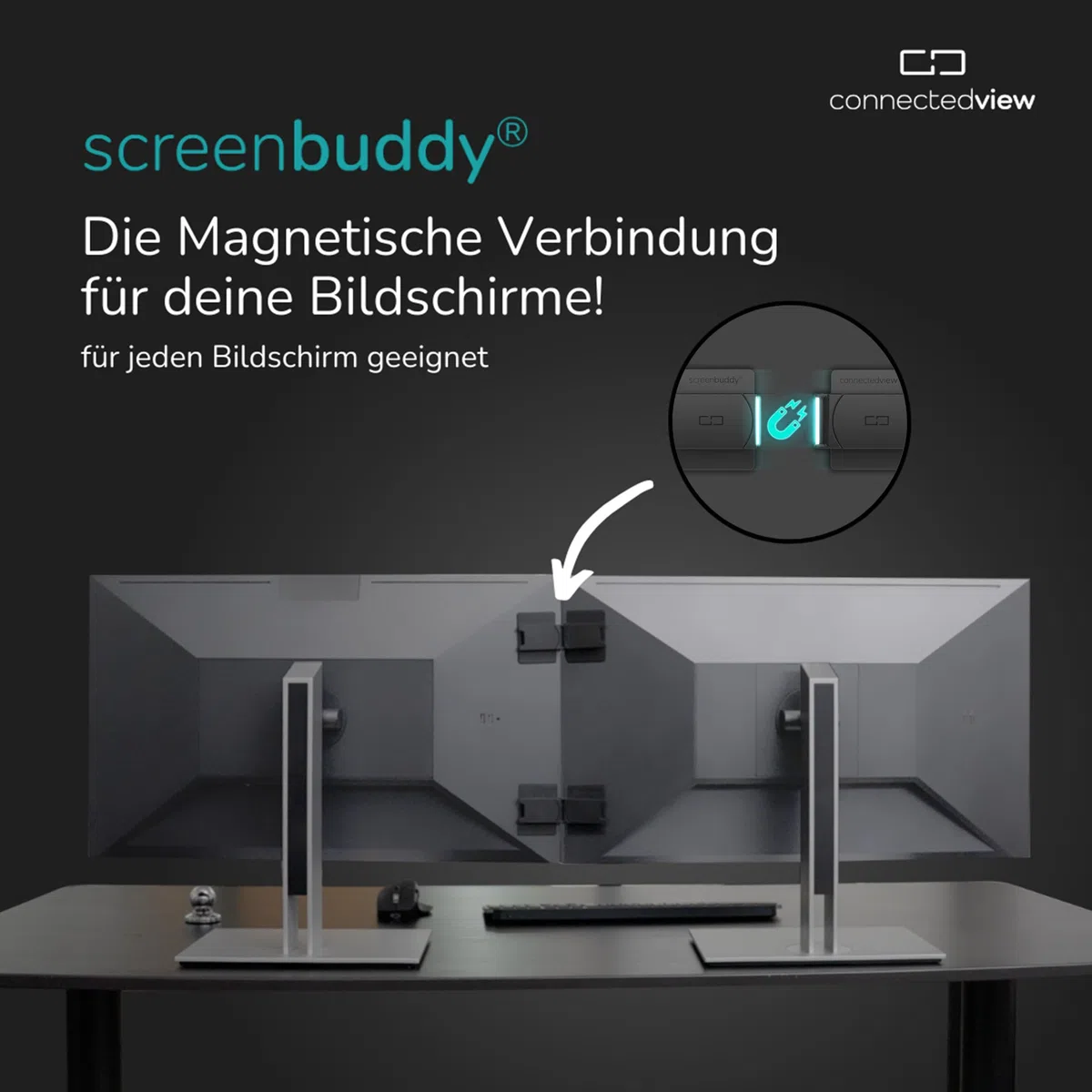 2er Set magnetischer Verbinder für PC Bildschirme & Monitore - Computer Zubehör für Home-Office, Büro, Gaming & Streaming - Magnet Verbindung zum Monitor Zusammenhalten - Made in Germany