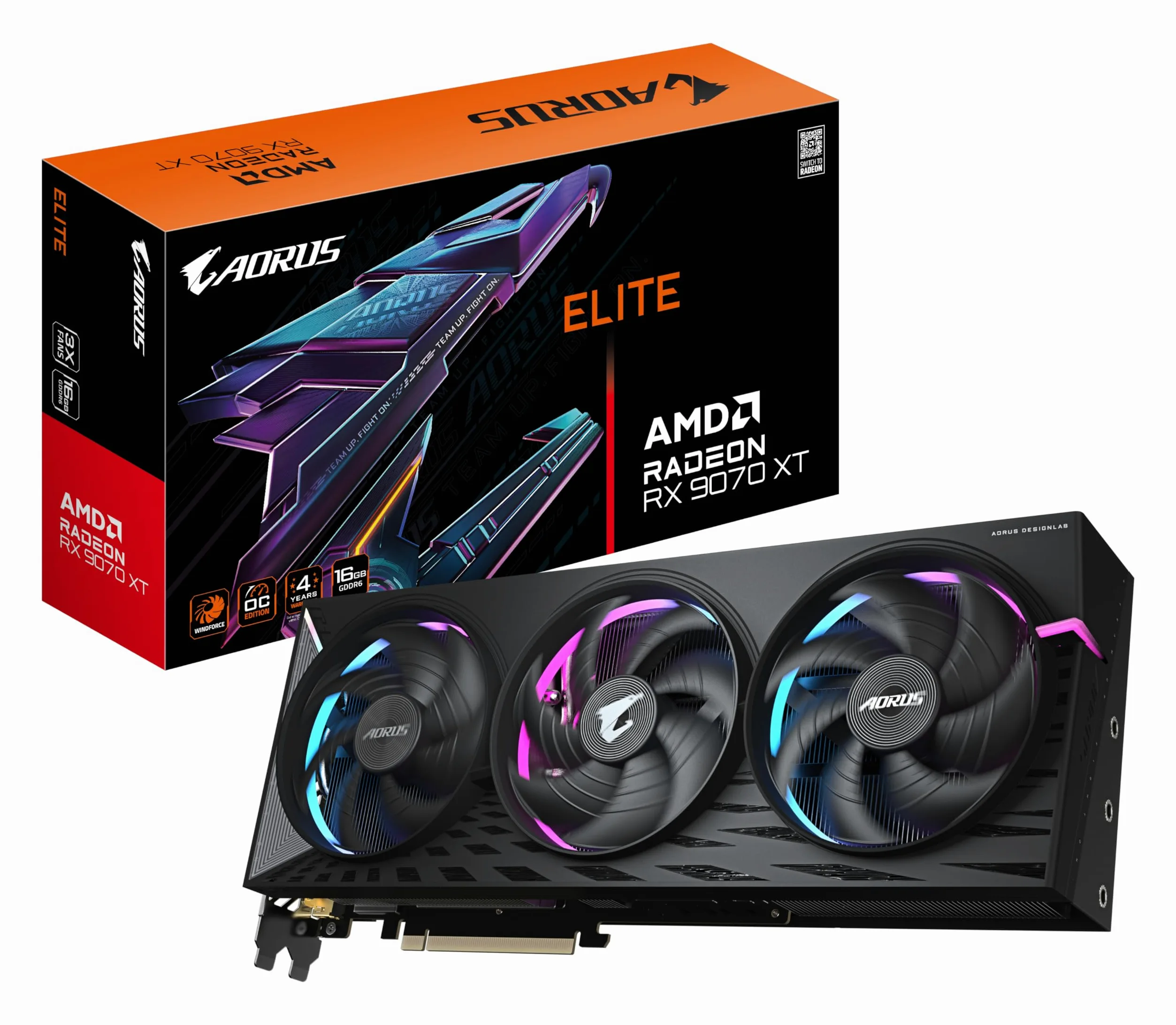Gigabyte AORUS Radeon RX 9070 XT Elite 16G Grafikkarte - 16 GB GDDR6, 256 Bit, PCI-E 5.0, 3100 MHz Kernfrequenz, 2 x DisplayPort, 2 x HDMI, GV-R9070XTAORUS E-16GD