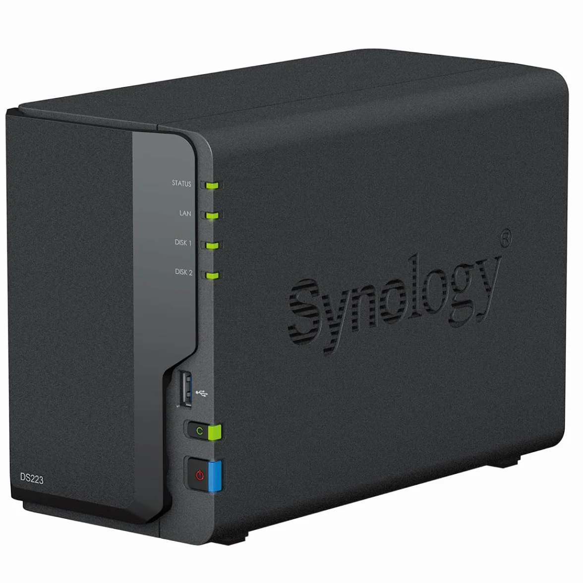 Synology DS223 2-Bay Diskstation NAS (Realtek RTD1619B Quad-Core 2GB Ram 1xRJ-45 1GbE LAN-Port), Schwarz