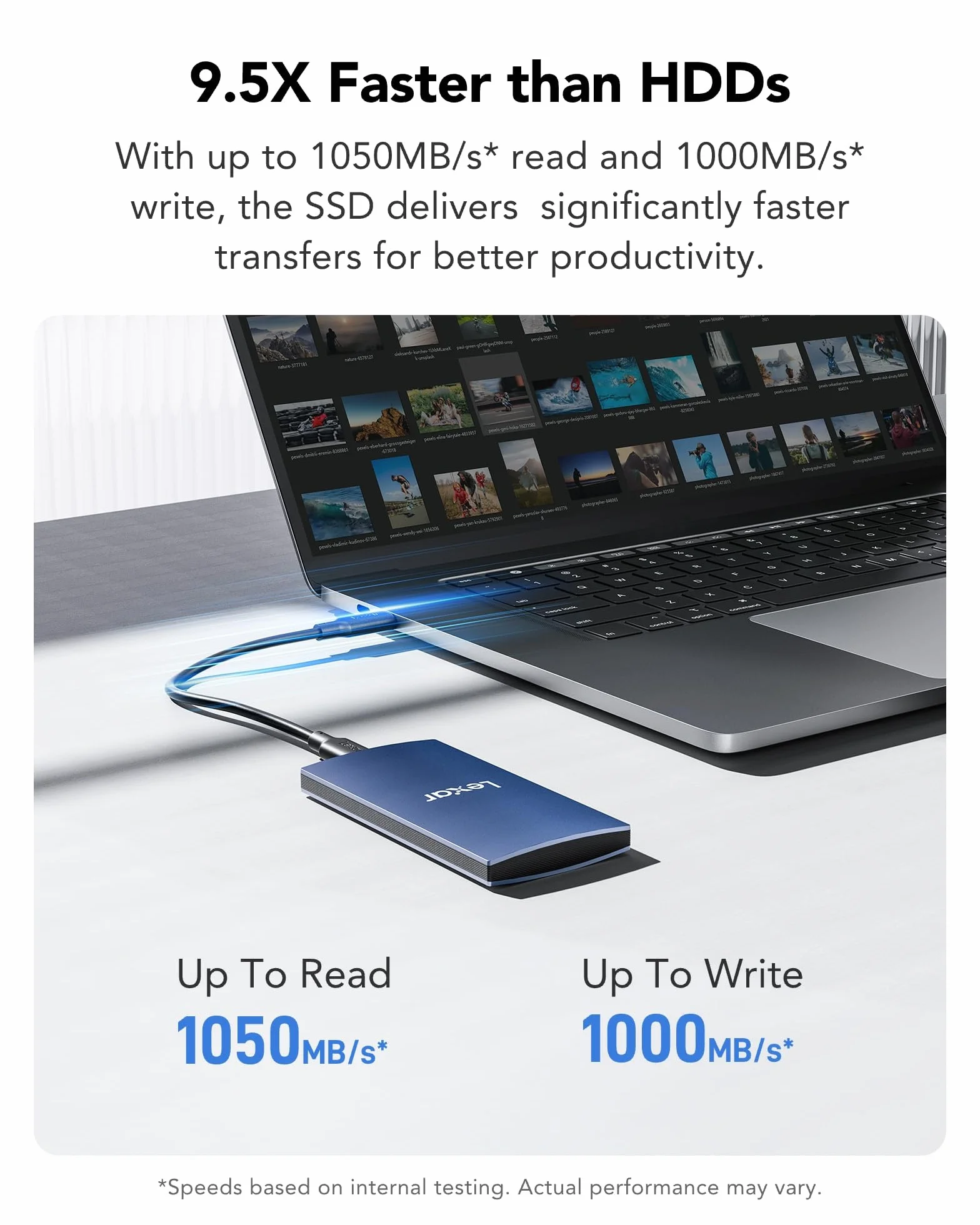 Lexar ES3 Externe SSD 1TB, USB 3.2 Gen2 Portable SSD, bis zu 1.050 MB/s Lesen, 1.000 MB/s Schreiben, Tragbare SSD für iPhone15-Serie/Mac/PS5/XBOX/Laptop/PC und Spielkonsole (BLAU)