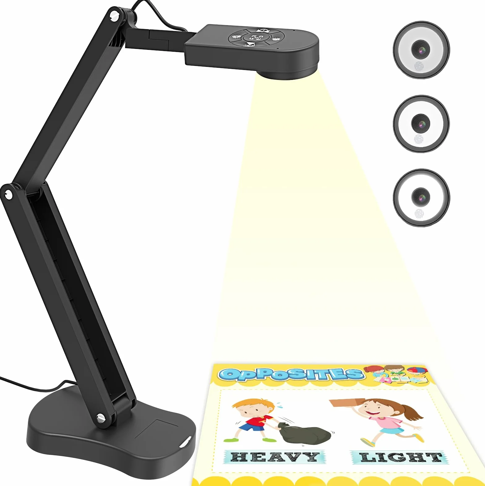 8MP Dokumentenkamera Schule & Visualizer für Klassenzimmer mit Dual-Mikrofon, 3-Stufen-LED-Licht, Auf und Ab, Linke und Rechte Bildumkehrung, Mehrgelenkig, für Fernunterricht und -Lernen