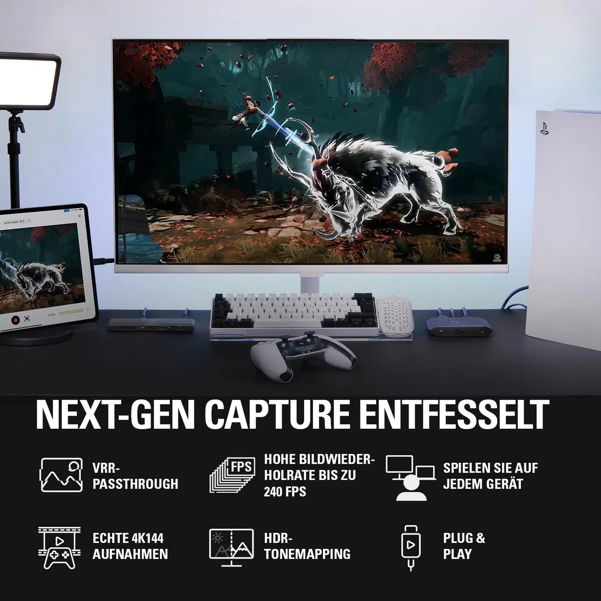 Elgato 4K X - Capture bis zu 4K144 mit Ultra-Low Latency, PS5/Pro, Xbox Series X|S, Nintendo Switch 2, OBS und vieles mehr, HDMI 2.1, VRR, HDR10, USB 3.2 Gen 2, für Streaming & Recording, PC|Mac|iPad