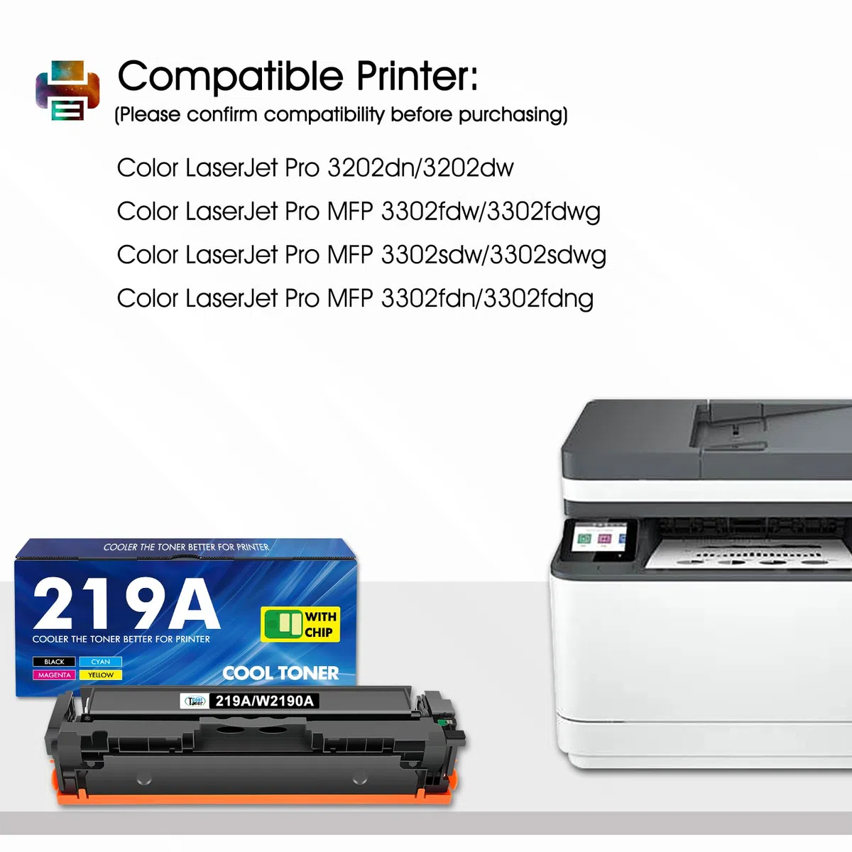 219A 219X MFP 3302FDWG Toner Mit Chip: Kompatible Ersatz für HP 219A 219X für Color LaserJet Pro MFP 3302SDWG 3302FDNG 3302FDW 3302SDW 3302FDN 3202DN 3202DW W2190A Schwarz Cyan Magenta Gelb 4-Pack