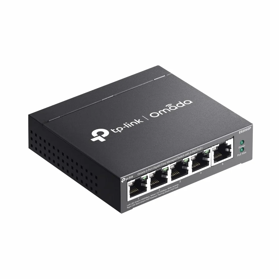 TP-Link Omada ES205GP 5-Port Gigabit Easy Managed Switch mit 4 PoE+, 65W Budget, Metallgehäuse, Plug & Play, Auto Recovery, Isolierung, VLAN, IGMP Snooping, Zentrales Cloud-Management