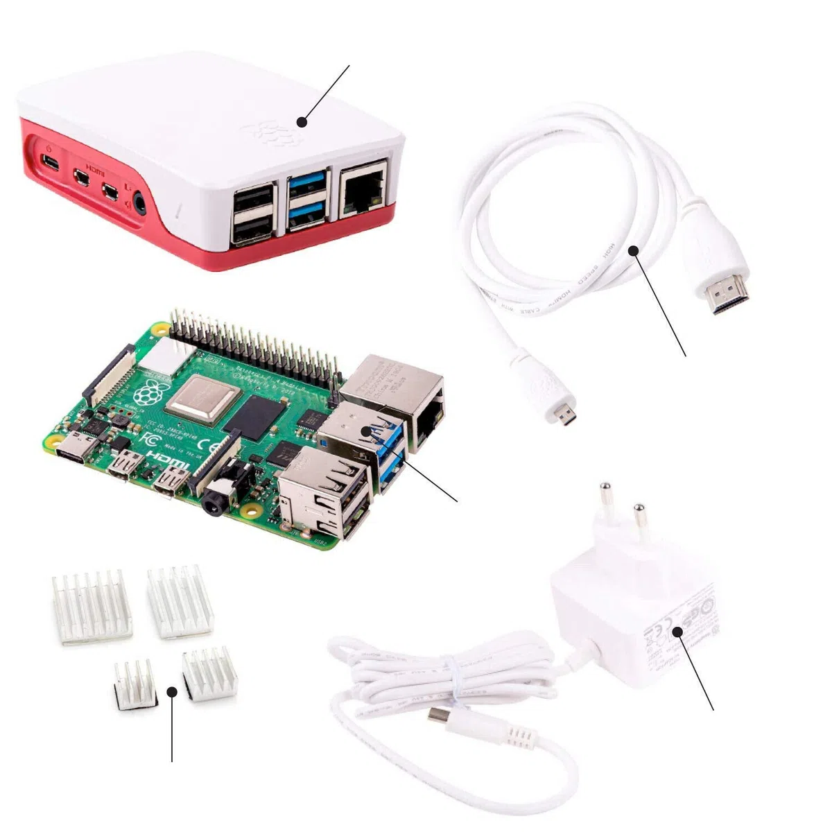Raspberry Pi 4 Model B 4GB RAM Light Starter Kit Weiß – Quad-Core 1,5 GHz, 4K Dual HDMI, WLAN Bluetooth, Gigabit Ethernet, USB 3.0