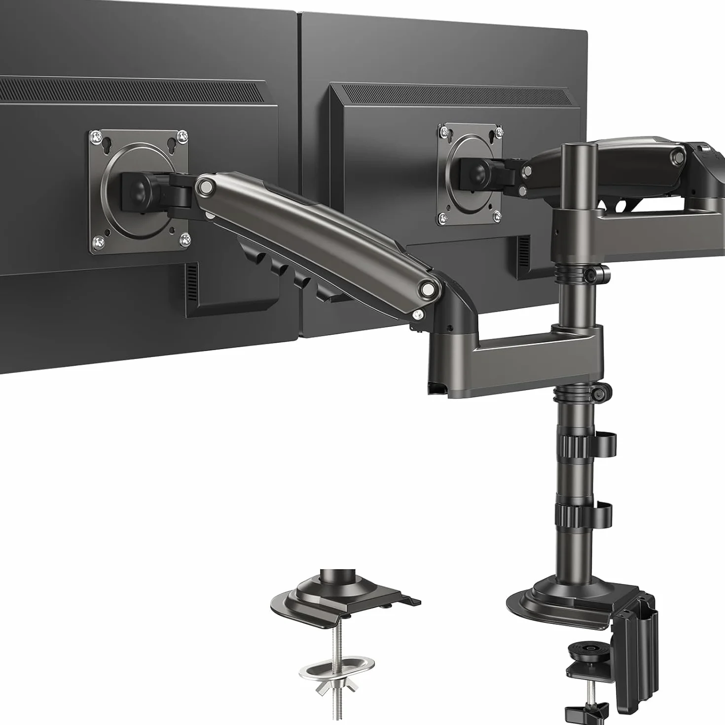 HUANUO Monitor Halterung 2 Monitore für 13-32 Zoll Bildschirm, Gaming Monitorhalterung 2 Monitore Höhenverstellbar mit 9KG Pro Arm, Bildschirmhalterung Neigbar Schwenkbar, VESA 75/100mm
