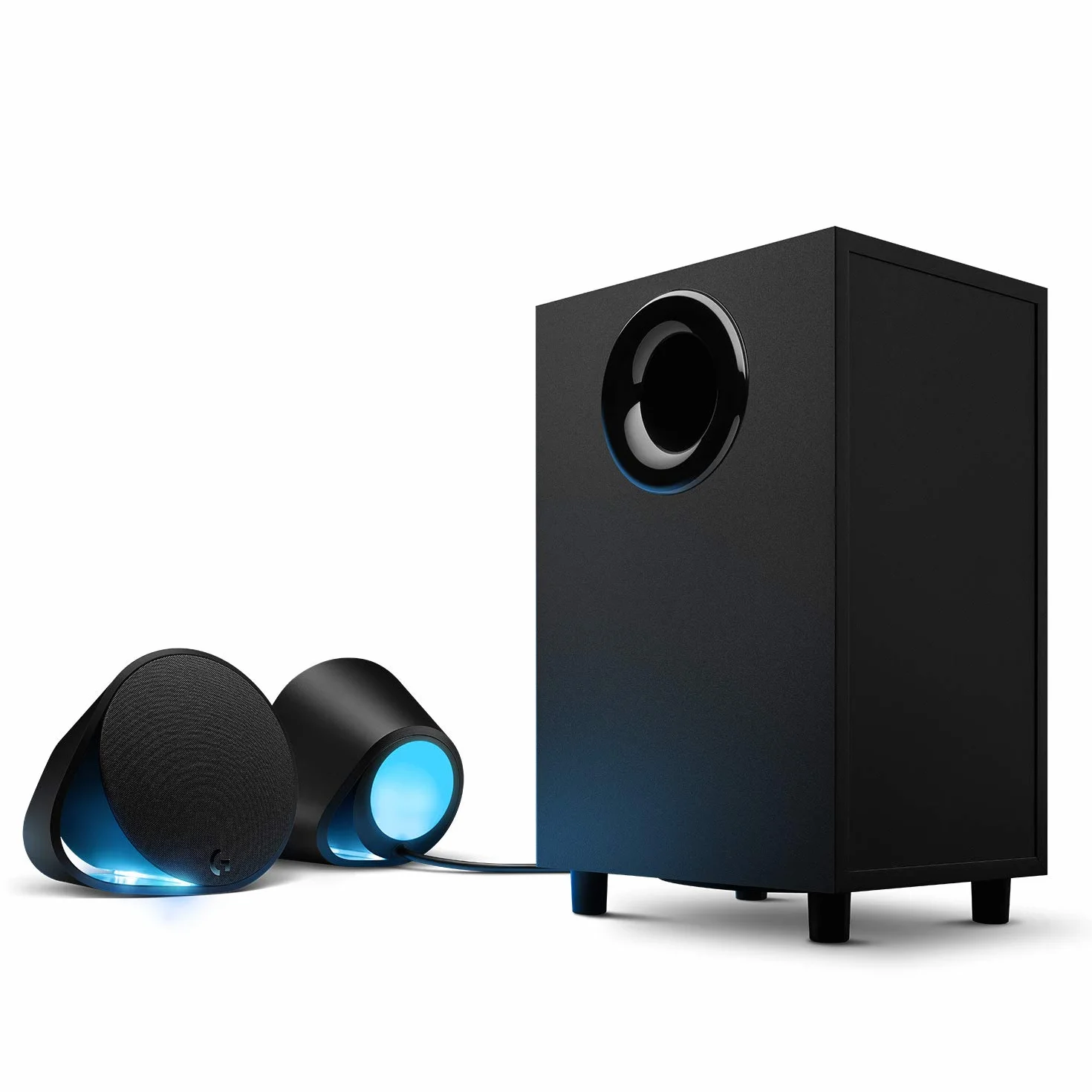 Logitech G560 PC Gaming Lautsprecher mit DTS:X Ultra Surround Sound, Spielbasierter LIGHTSYNC RGB-Beleuchtung, Zwei Satellitenlautsprecher und Subwoofer, Immersives Gaming-Erlebnis - Schwarz