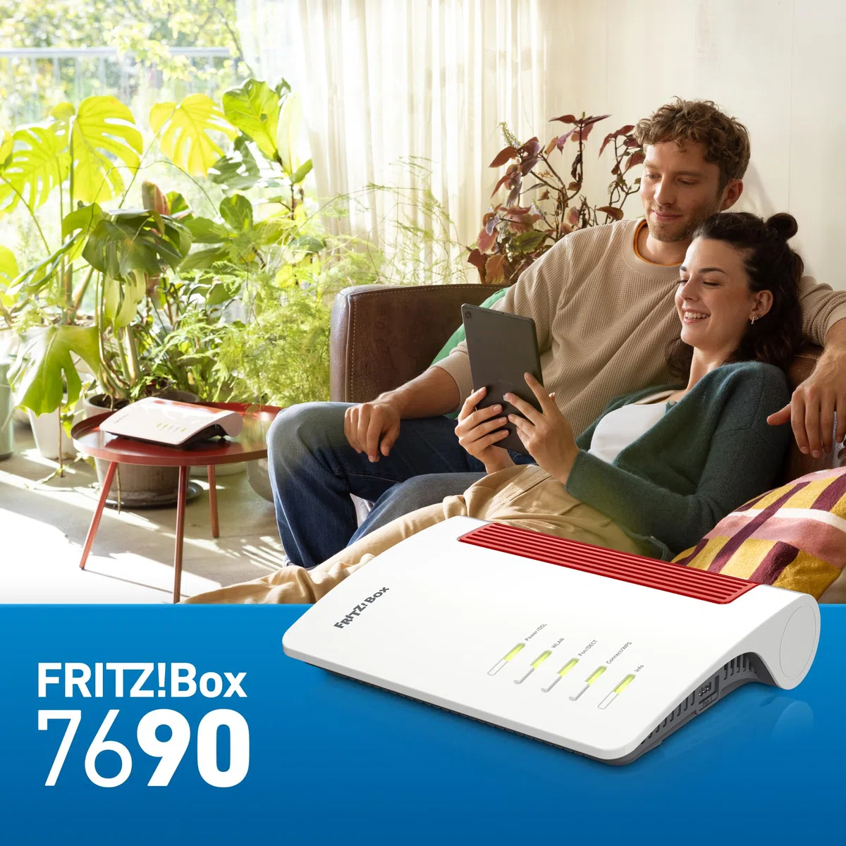 FRITZ!Box 7690 Wi-Fi 7 DSL-Router 5.760 MBit/s 5GHz 1.376 MBit/s 2,4 GHz VDSL-Supervectoring ADSL2+ WLAN Mesh DECT-Basis