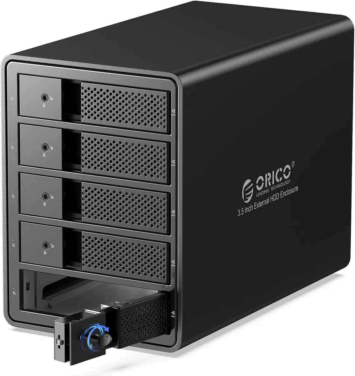 ORICO RAID 5 Bay Festplattengehäuse,USB 3.0 zu SATA Revision 3.0 Externes HDD Gehäuse für 3,5 Zoll HDD/SSD Festplatten,Unterstützt RAID 0/1/5/10, Max 80TB(9558RU3)