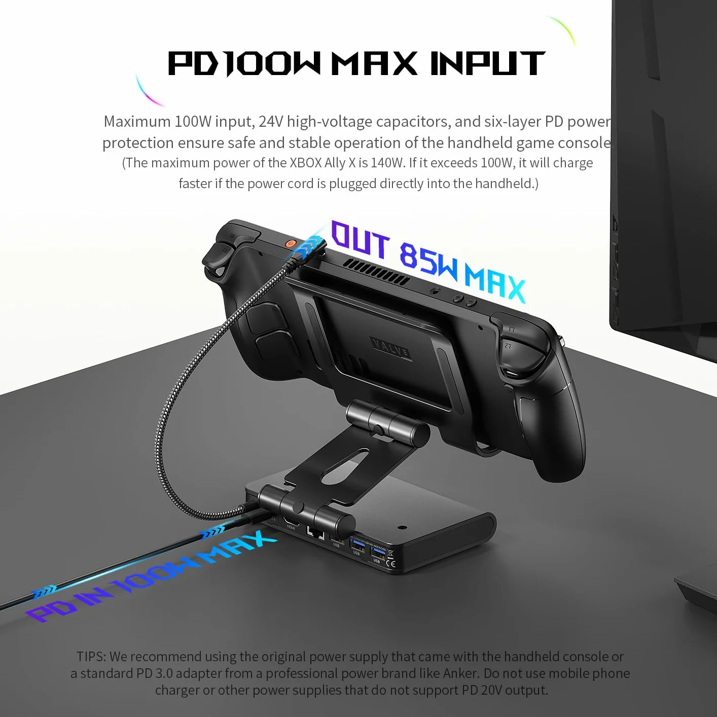 Abnehmbares magnetisches Dual-Lüfter-Kühldock und Ständer für ROG Xbox Ally X/Ally X/Ally/Switch2/Steam Deck/Legion Go/Go S, USB A Gaming Hub, HDMI 4K, 100W PD Aufladung