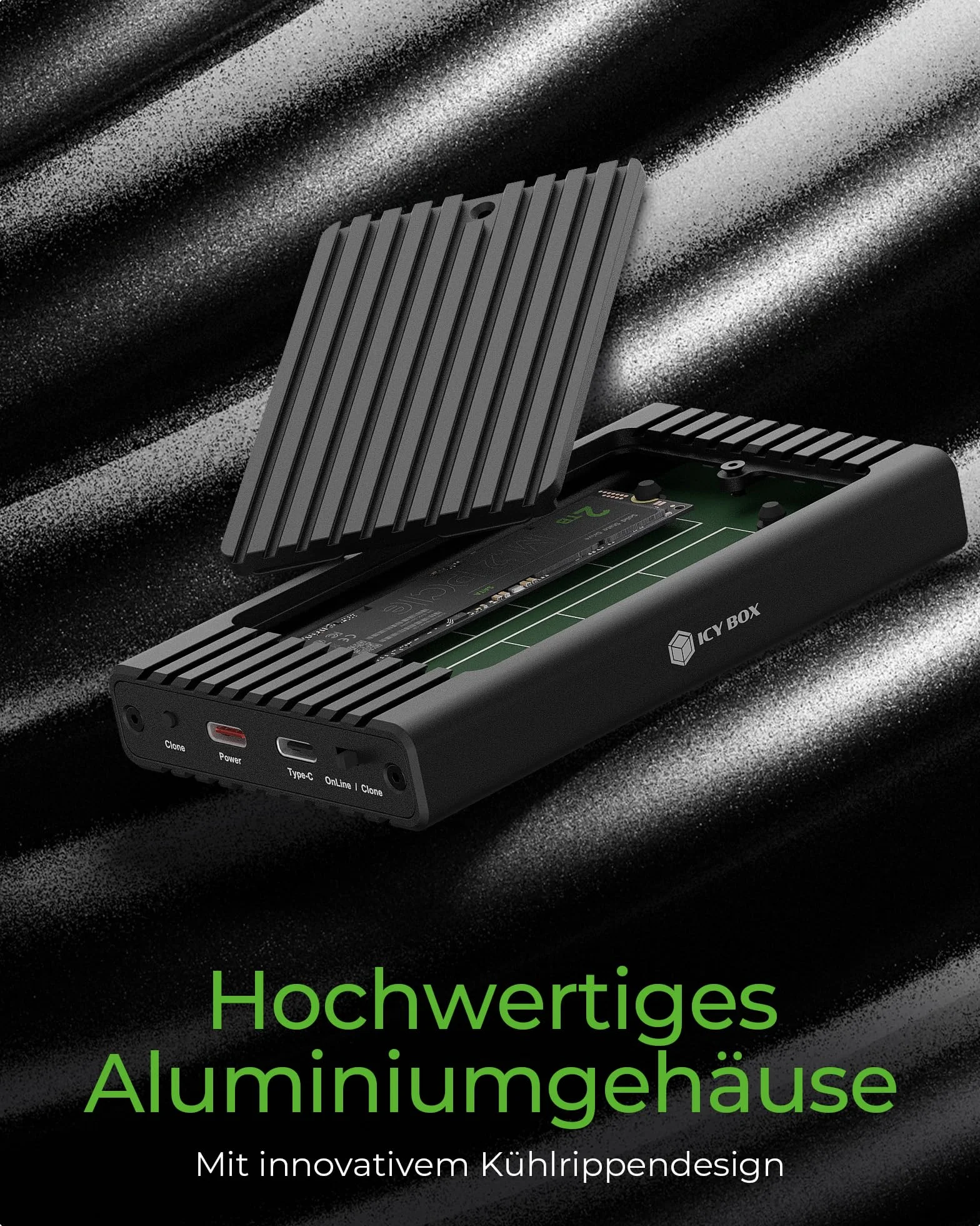 ICY Box M.2 NVMe SSD Docking Station USB 3.2 Gen 2 (10 Gbit/s), NVMe Klonstation & Lesegerät, Extern, Adapter, USB-C & USB-A, IB-2817MCL-C31