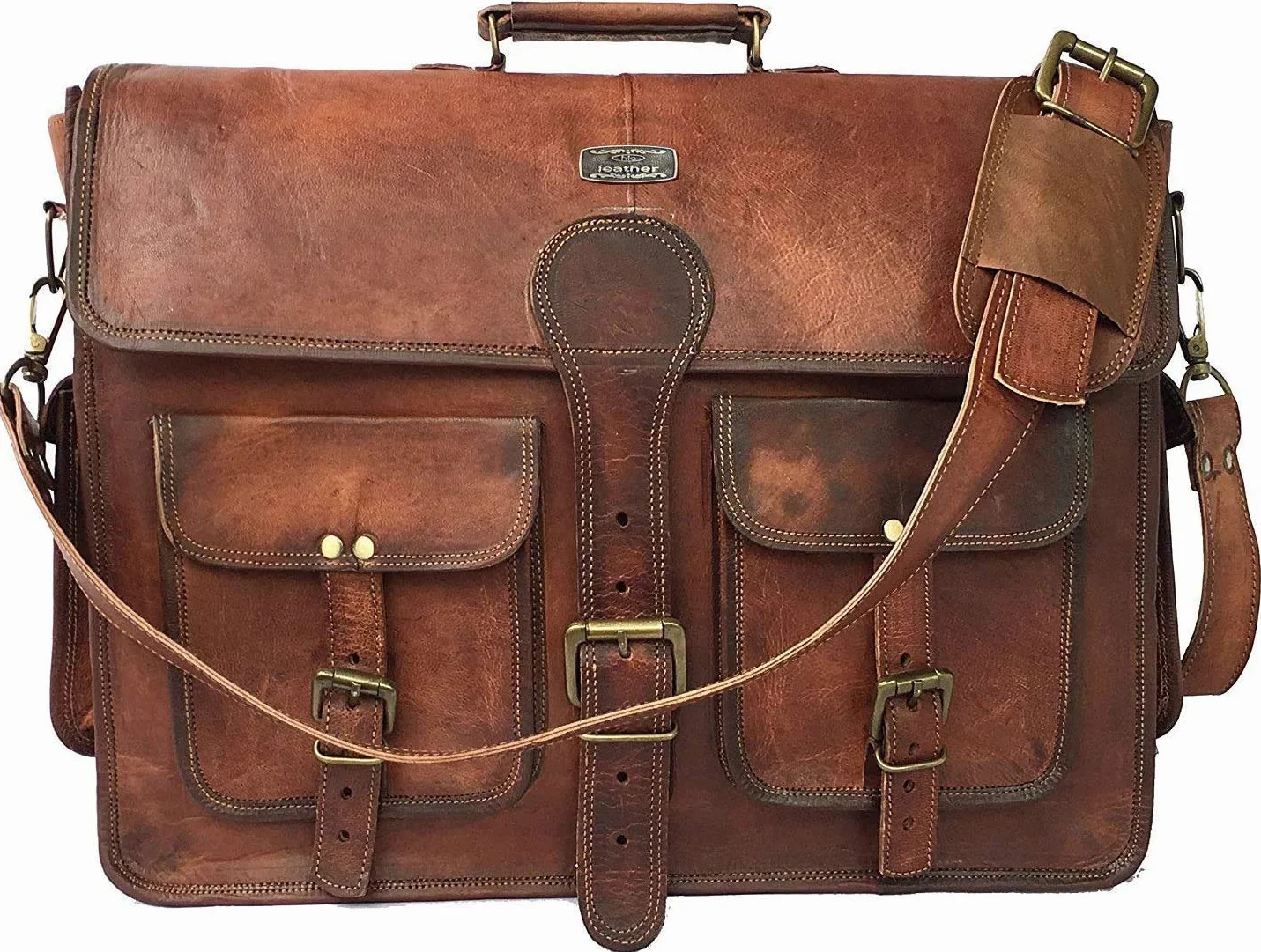 cuero Dhk Devil Hunter Killer DHK 16 Zoll Vintage handgemachte Leder Messenger Bag Laptop Aktentasche Computertasche für Männer Braun Braun 16 Zoll
