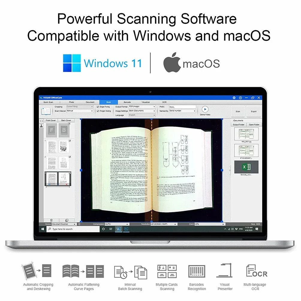 VIISAN Dokumentenscanner - 23MP Buchscanner mit Scan Max A2, ideal für große Periodika, Bücher und Dokumente. Unterstützt A3/A4/A5/Karten, mehrsprachige OCR-Texterkennung, kompatibel mit Mac/Windows