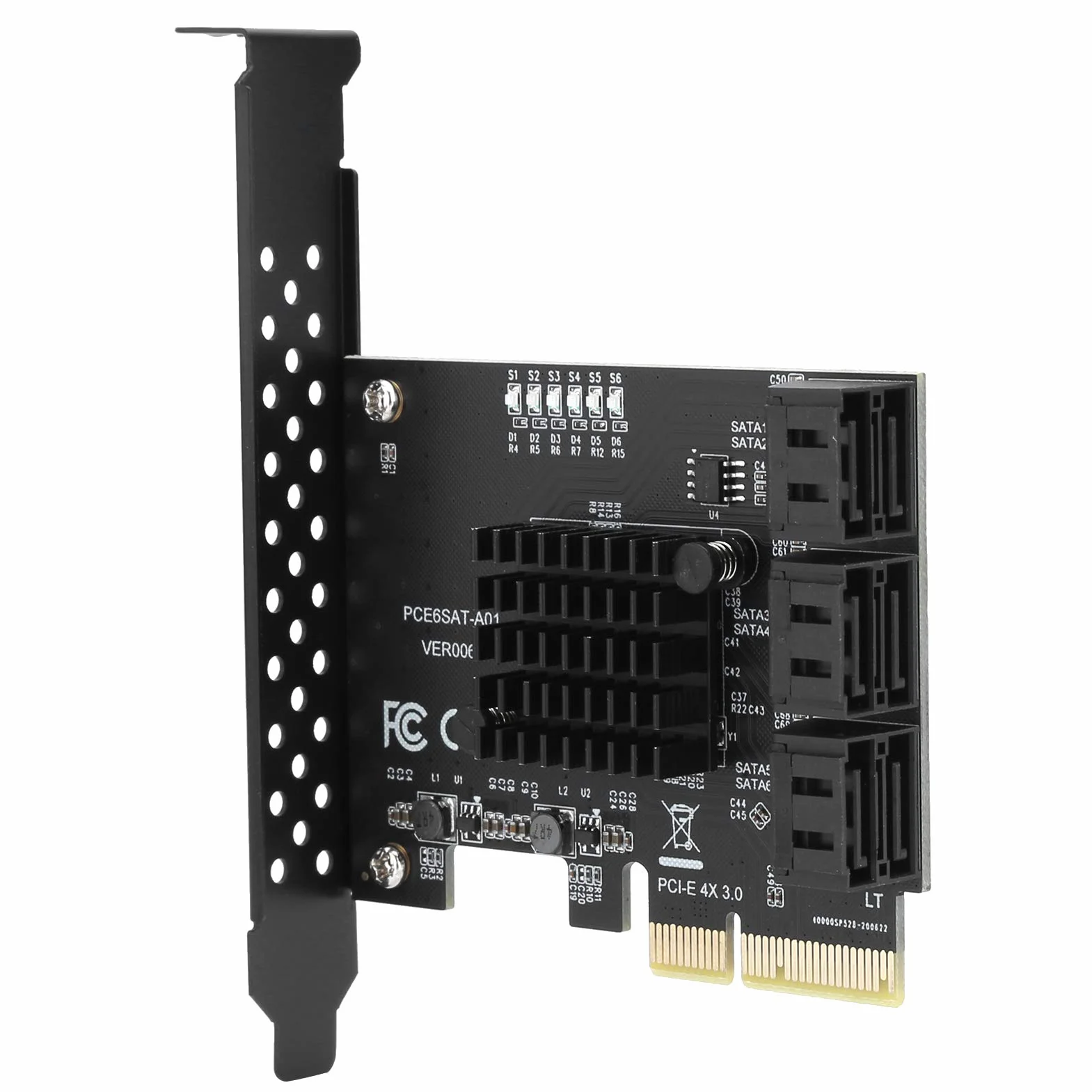 Asm1166 6-Port, PCIE-Sata-Erweiterungskarte, Interne Komponenten, Erweiterungskarte PCIE auf 6 Port SATA3.0 Festplatte 6G PCIE3.0 GEN3 4X-Schnittstellen-Hub-Adapter