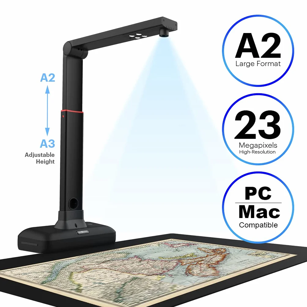 VIISAN Dokumentenscanner - 23MP Buchscanner mit Scan Max A2, ideal für große Periodika, Bücher und Dokumente. Unterstützt A3/A4/A5/Karten, mehrsprachige OCR-Texterkennung, kompatibel mit Mac/Windows