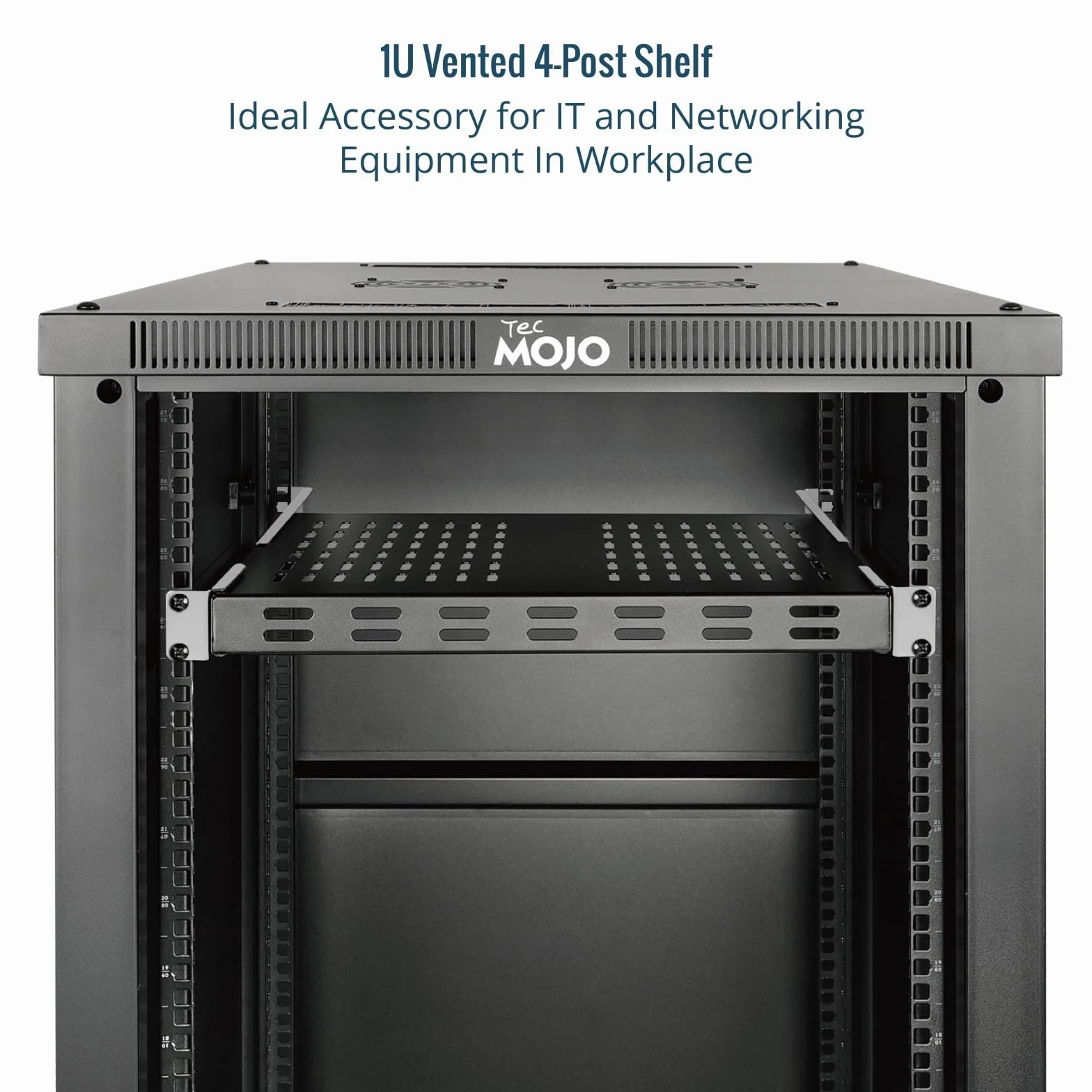 Tecmojo 1HE Fachboden, 19 Zoll 550 mm Tief, Variabele Tiefe von 343 mm bis 800 mm, Zum Festeinbau, verstellbare, belüftete Server-Rack-Einbauablage, Traglast 110 kg