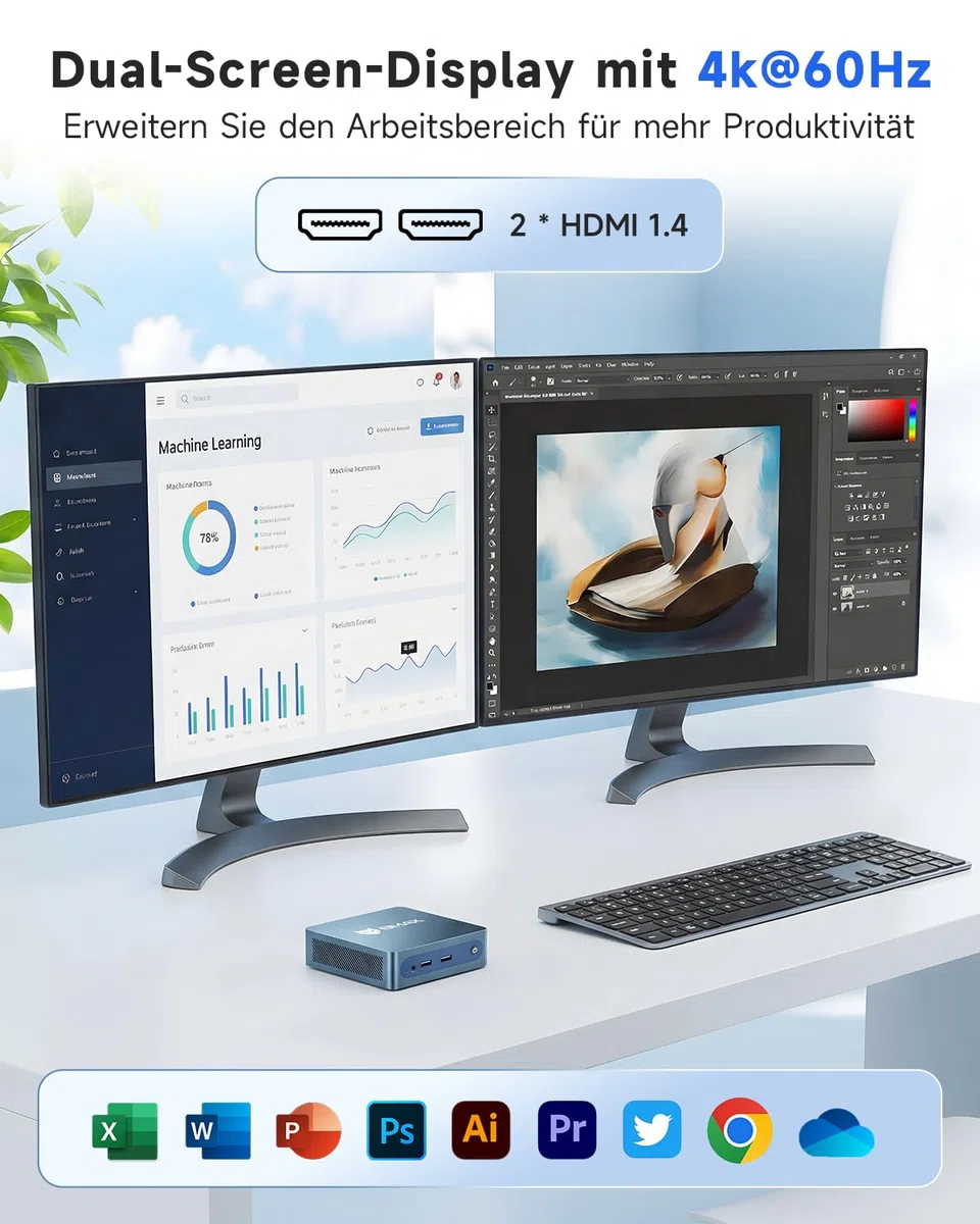 BMAX Mini PC Intel Celeron J3355 mit Win 11 Home, 6GB LPDDR3 + 128GB eMMC Mini Desktop Computer Micro PC Dual HDMI 4K@60 Hz RJ45 Gigabit Ethernet WiFi5 BT USB x4 für Business/Büro, Daily Use