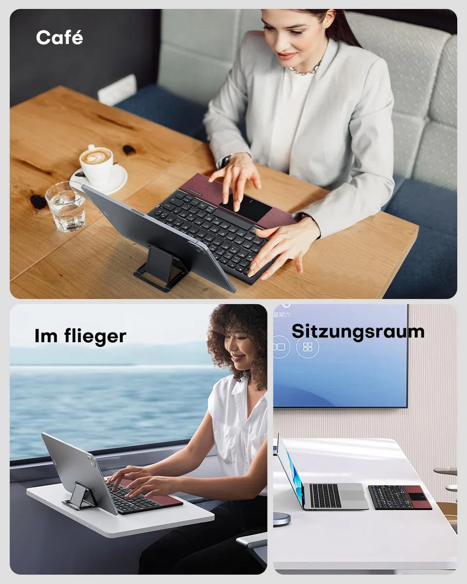 OMOTON Faltbare Bluetooth Tastatur mit Touchpad, Tragbare Kabellose Tastatur Mini Reise für iOS Android Windows Laptop PC Tablet Smartphone, QWERTZ - Burgunderrot