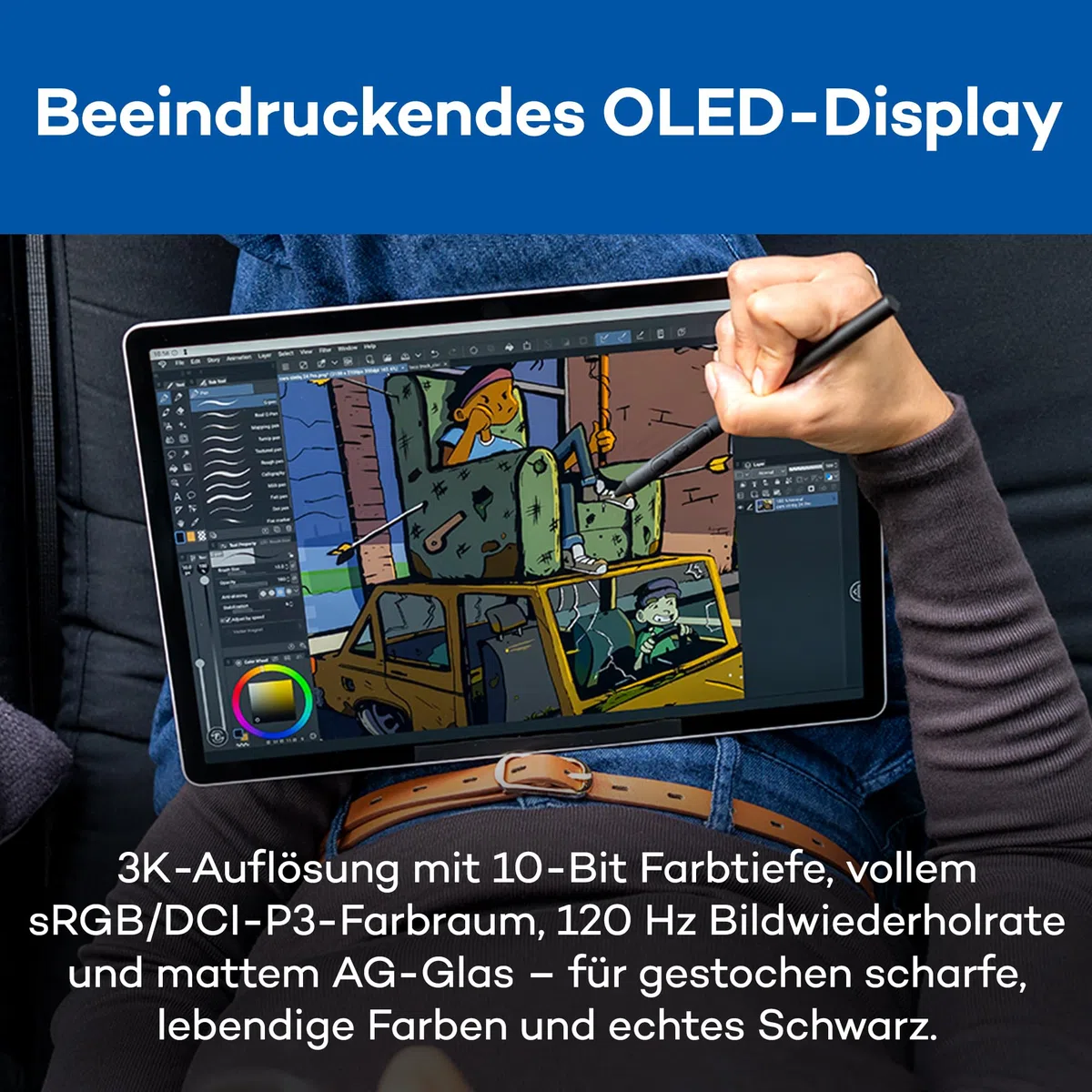 Wacom MovinkPad Pro 14 Zeichentablet – Stift-auf-Papier-Gefühl mit OLED-Display für echtes Schwarz, außergewöhnlichen Kontrast, schnelle Reaktionszeit, Premium Textured Glass, ultrapräziser Pro Pen 3